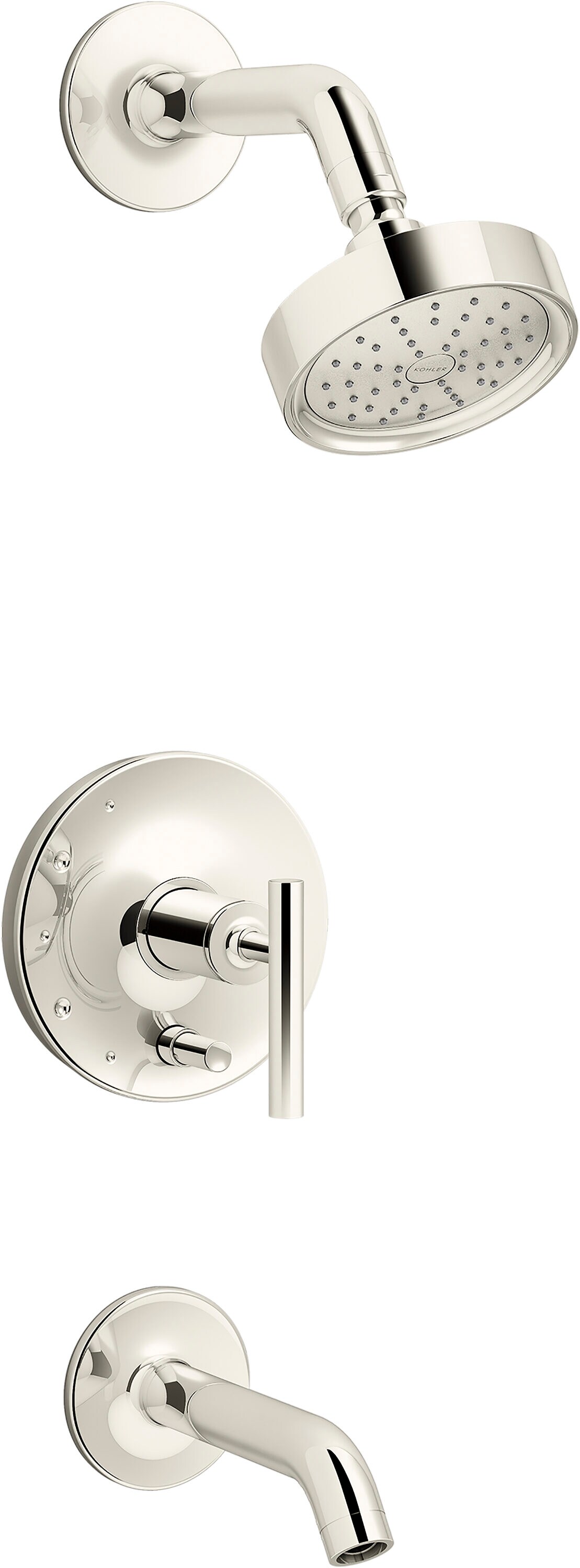 Grifo para bañera y ducha, de una sola manija, de níquel pulido vibrante de la colección Purist de KOHLER