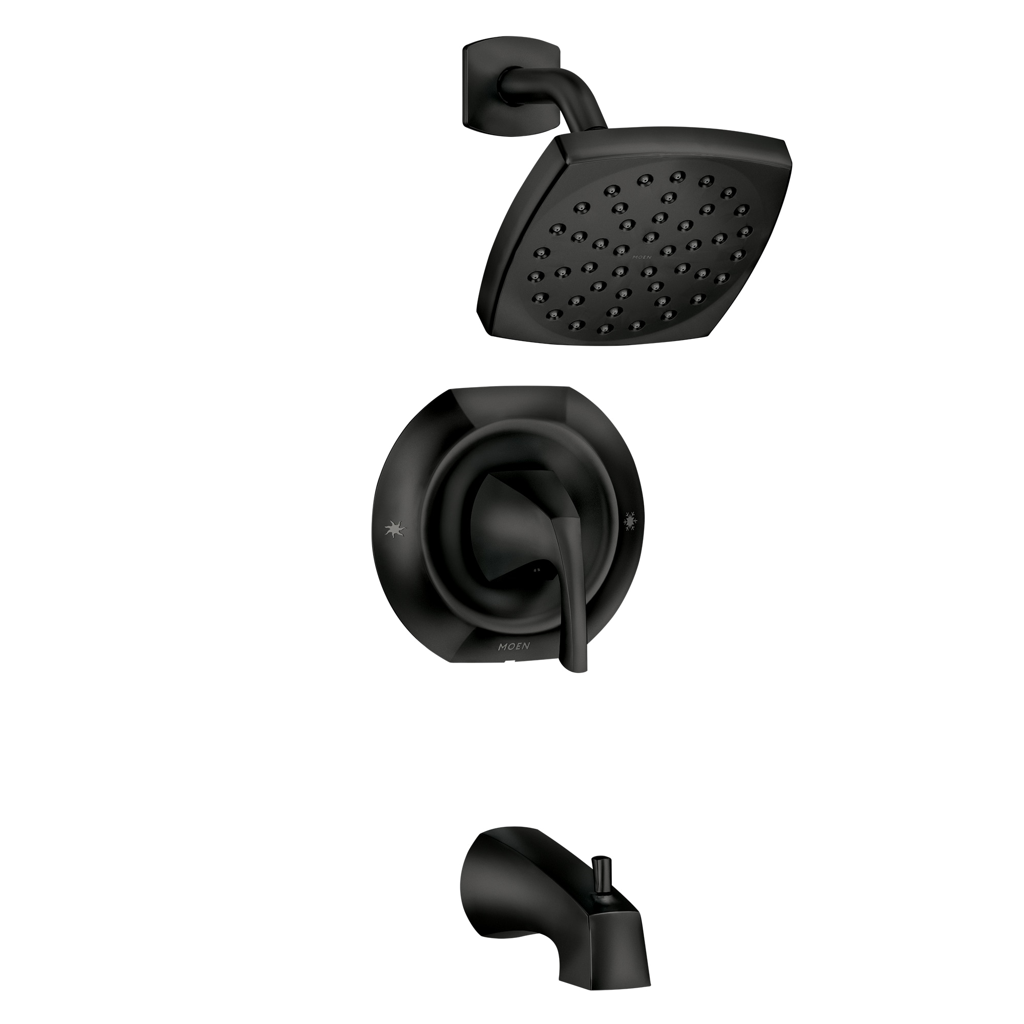 Grifo y regadera para bañera de 15 cm cuadrados con acabado negro mate de una sola manija y función única Lindor de Moen