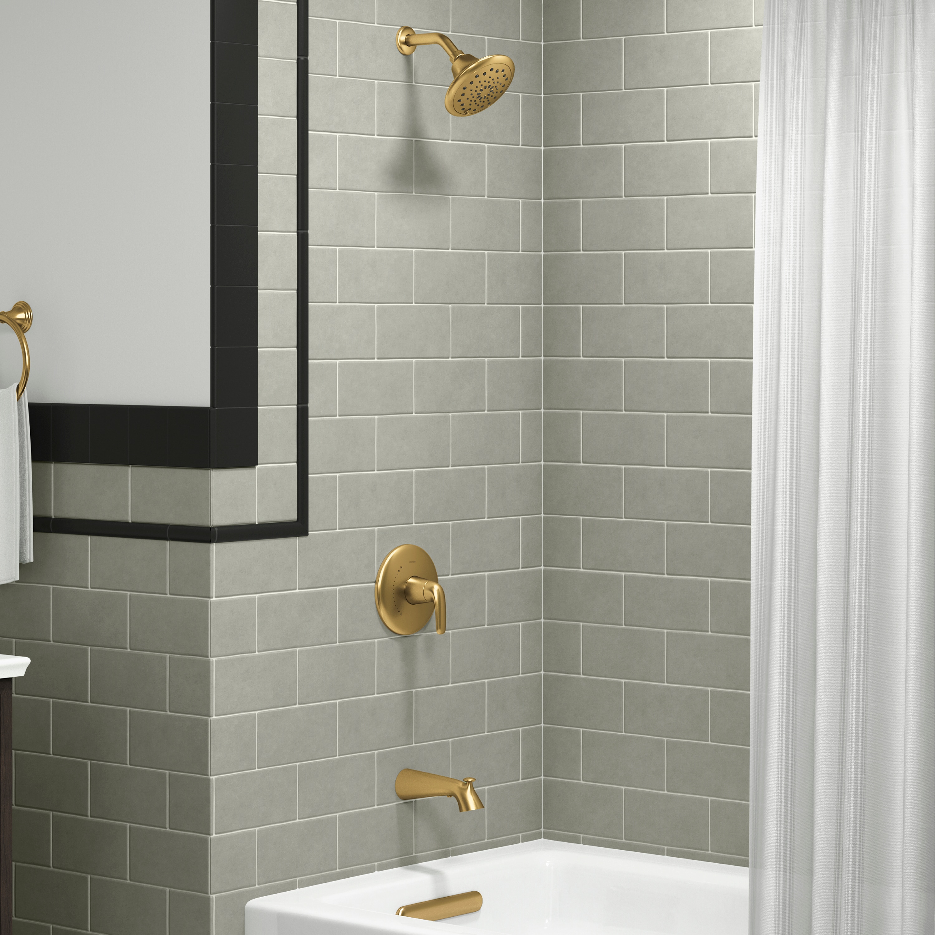 Llave para Bañera y Regadera de 1 Manija, Multifunción de 7.25 Pulgadas, Acabado en Latón Moderne Cepillado Vibrante KOHLER Avail con Válvula