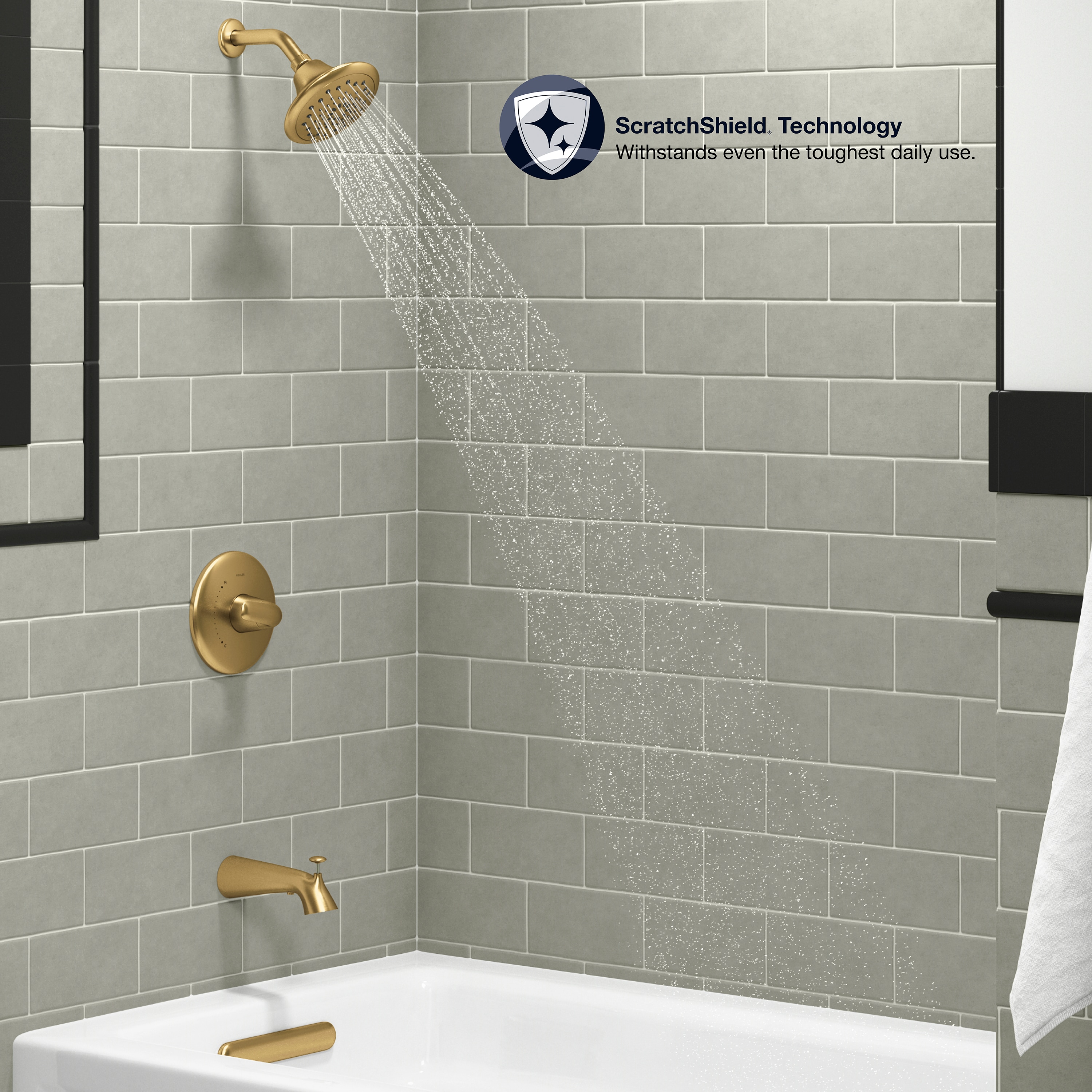 Llave para Bañera y Regadera de 1 Manija, Multifunción de 7.25 Pulgadas, Acabado en Latón Moderne Cepillado Vibrante KOHLER Avail con Válvula
