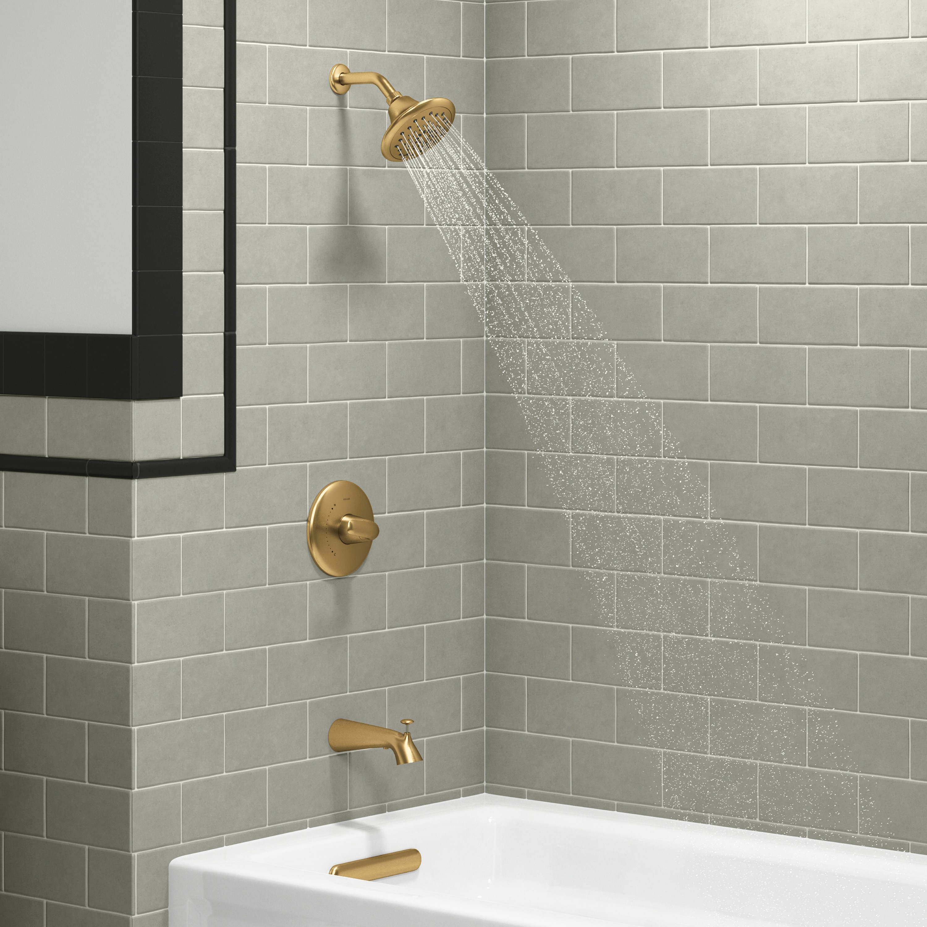 Llave para Bañera y Regadera de 1 Manija, Multifunción de 7.25 Pulgadas, Acabado en Latón Moderne Cepillado Vibrante KOHLER Avail con Válvula