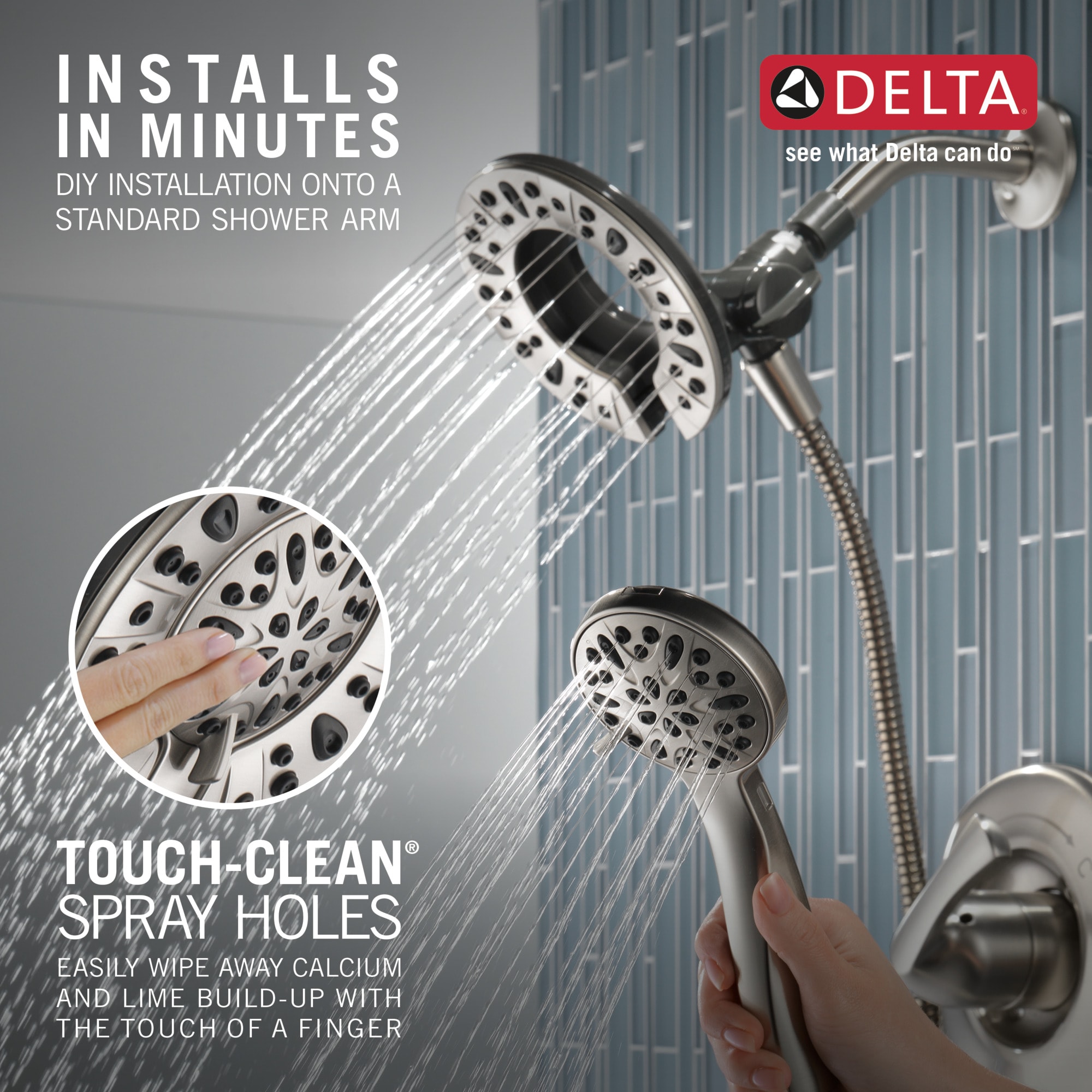 Grifo para bañera y regadera redondo de 6 pulgadas con válvula y acabado en níquel cepillado Delta Larkin Spotshield