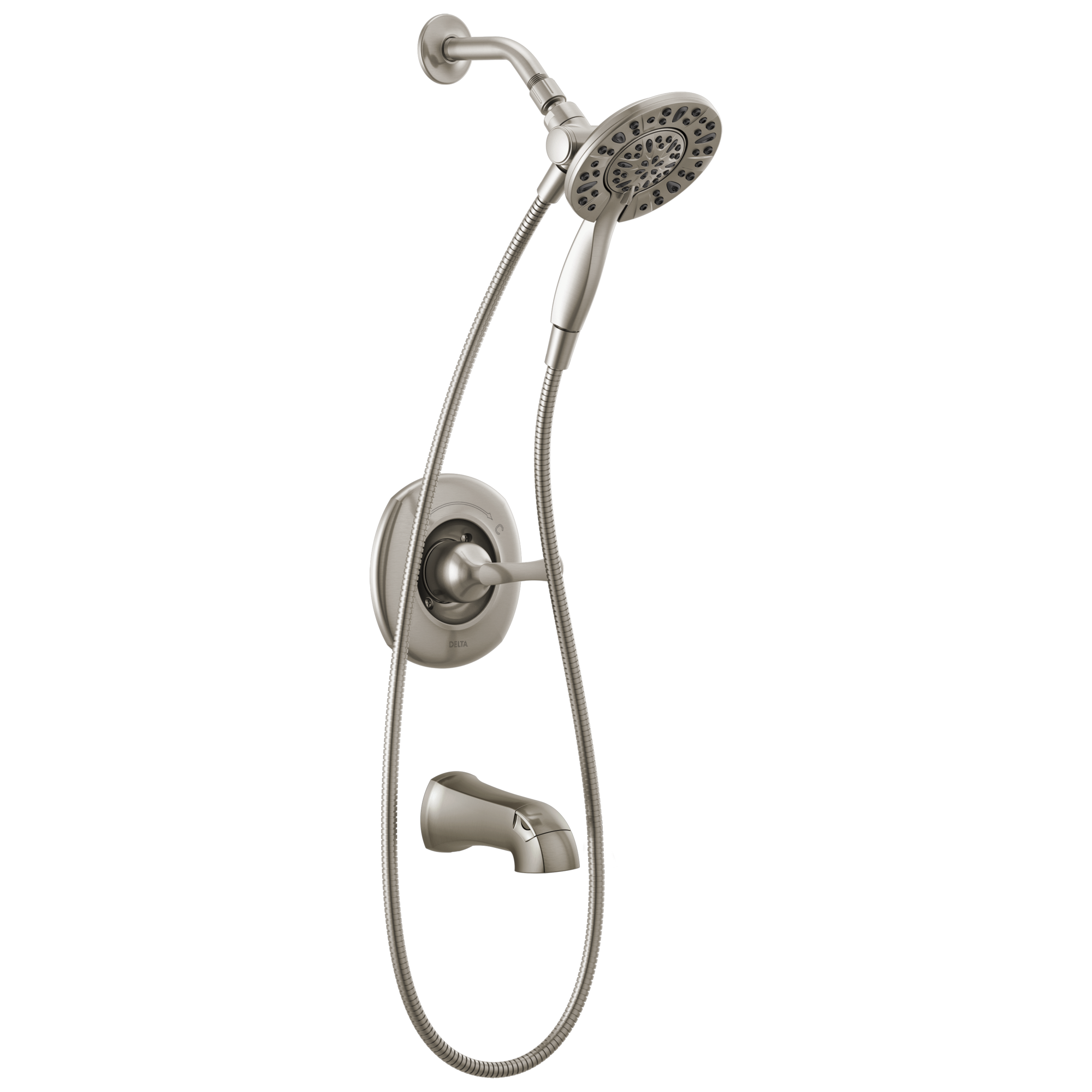 Grifo para bañera y regadera redondo de 6 pulgadas con válvula y acabado en níquel cepillado Delta Larkin Spotshield
