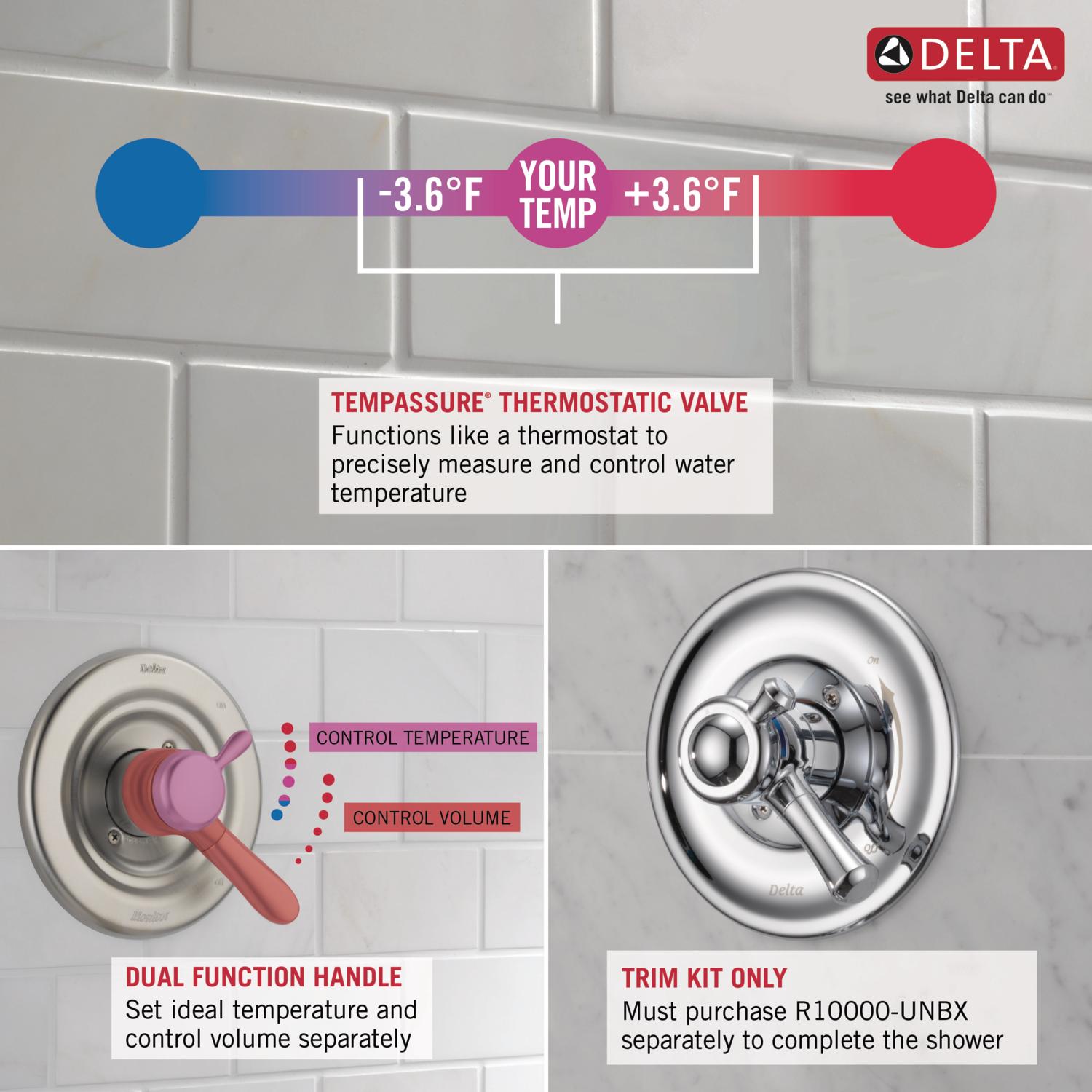 Mezcladora para bañera y ducha de 2 manijas en color negro mate de la línea Pivotal Delta de 5.78 pulgadas con función única cuadrada T17T499-BL