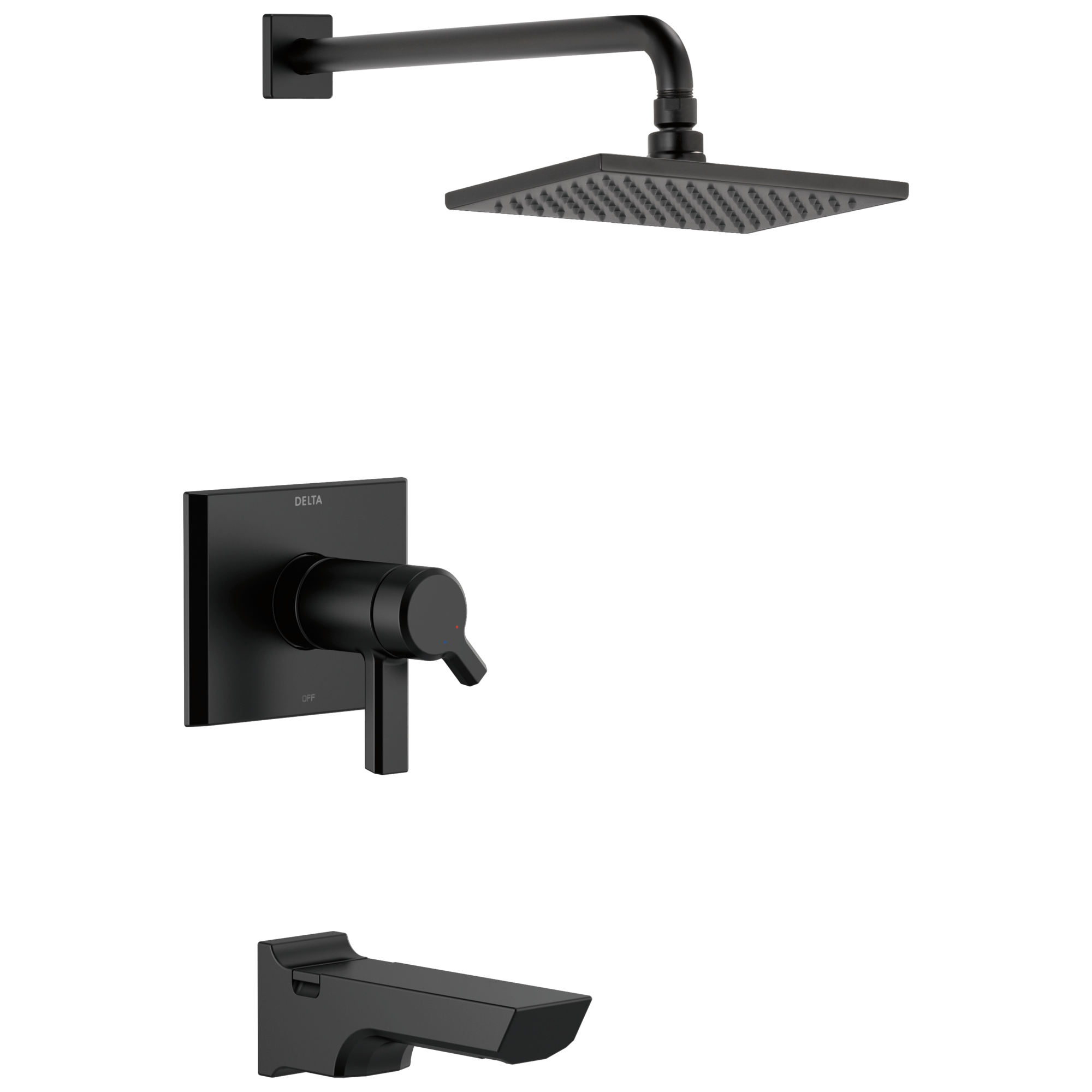 Mezcladora para bañera y ducha de 2 manijas en color negro mate de la línea Pivotal Delta de 5.78 pulgadas con función única cuadrada T17T499-BL