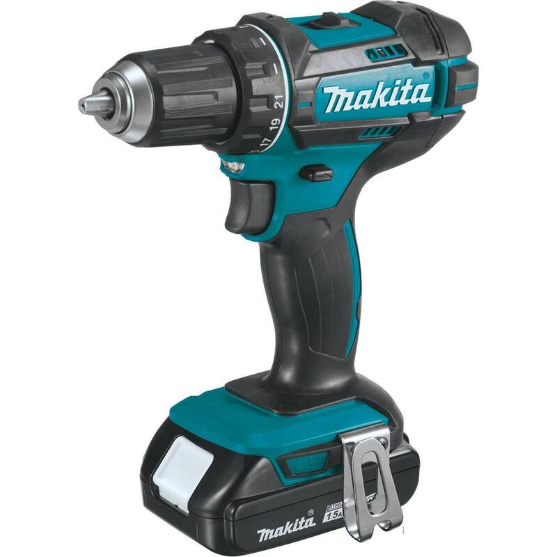Kit de taladro destornillador Compacto inalámbrico de velocidad variable de 1/2 pulg. con batería de ion de litio LXT de 18V y 1.5 Ah de Makita con bolsa de herramientas - XFD10SY.