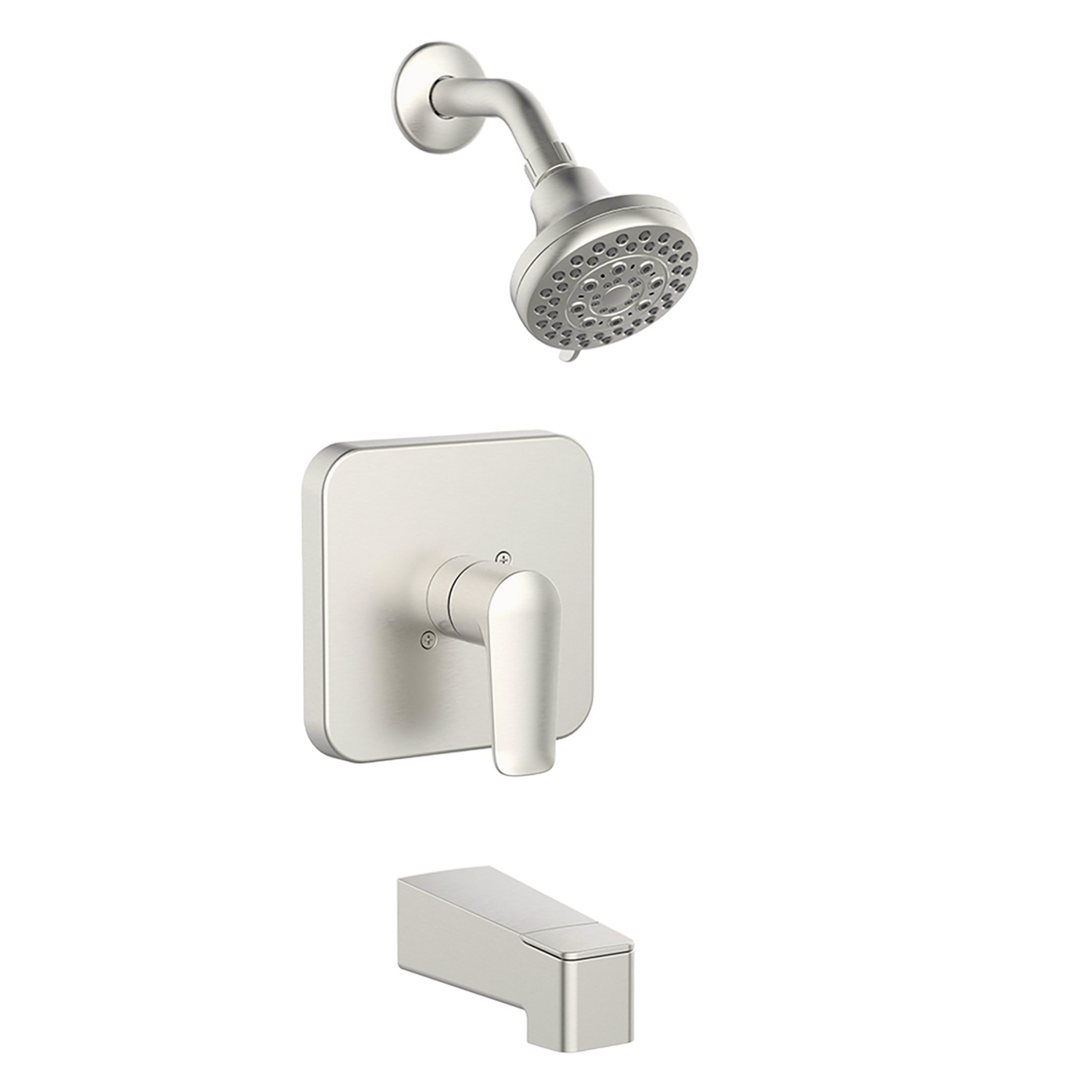 Grifo para bañera y ducha redonda multi función de 3.752 pulgadas con válvula resistente a manchas en níquel cepillado Dunmore de allen + roth