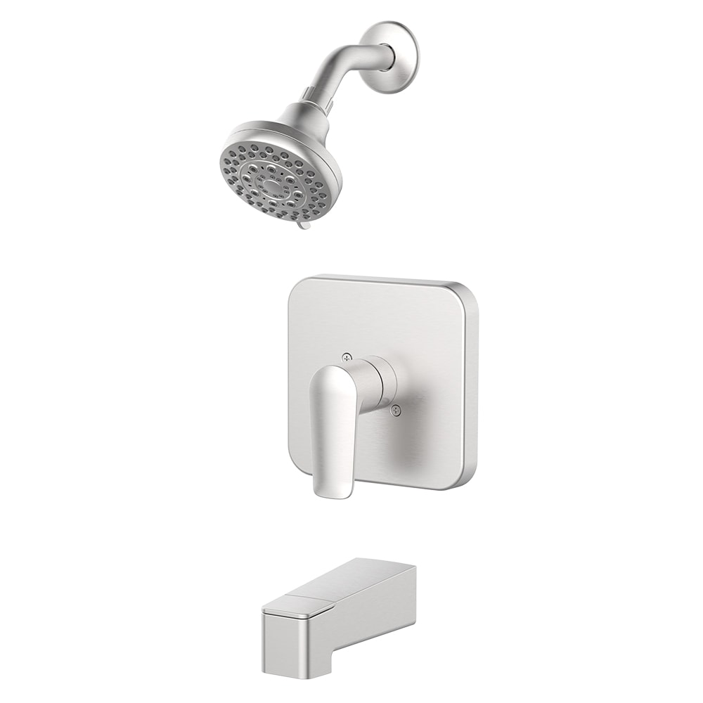 Grifo para bañera y ducha redonda multi función de 3.752 pulgadas con válvula resistente a manchas en níquel cepillado Dunmore de allen + roth
