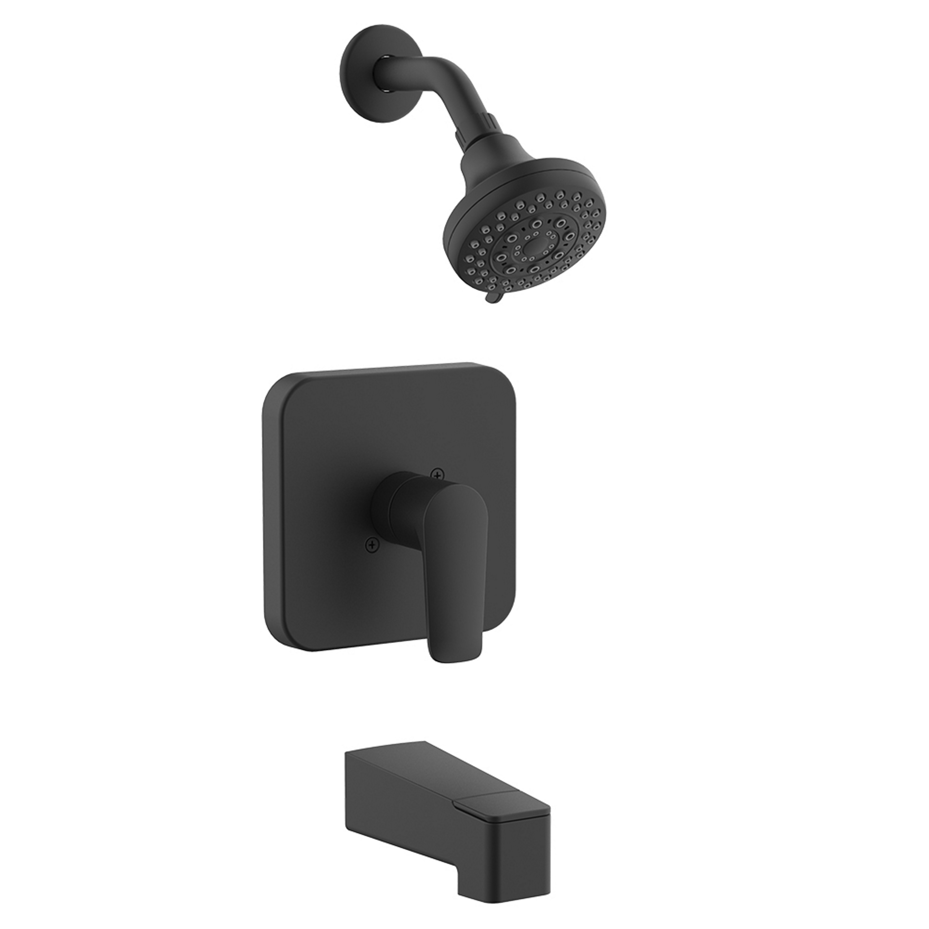 Grifo de bañera y ducha redondo de 1 manija en negro mate de la colección Dunmore de allen + roth con función multiusos y válvula