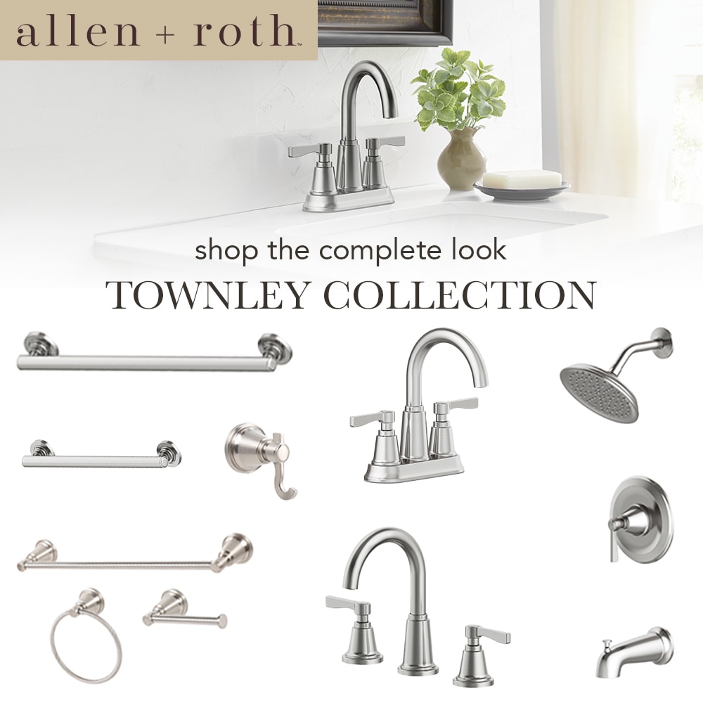 Grifería para bañera y regadera redonda de una sola función, de níquel cepillado, con manija única, marca allen + roth Townley y válvula 873X-7304.