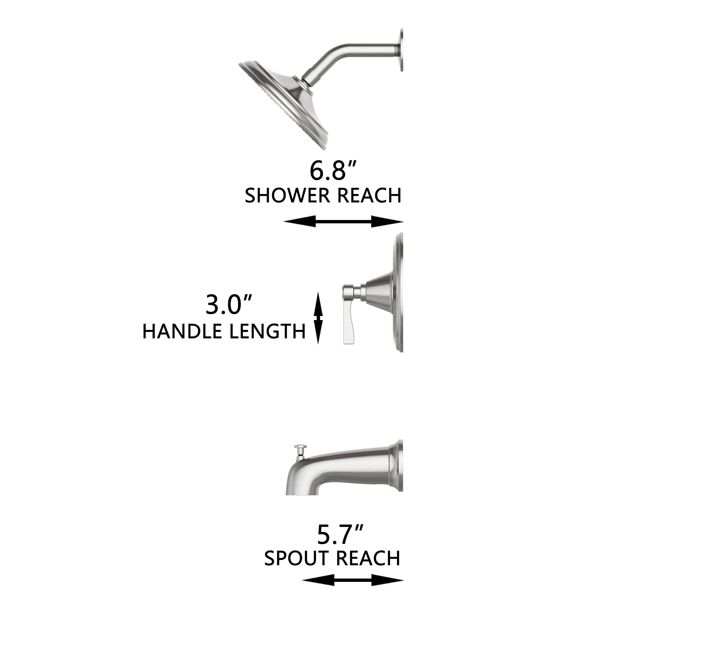 Grifería para bañera y regadera redonda de una sola función, de níquel cepillado, con manija única, marca allen + roth Townley y válvula 873X-7304.