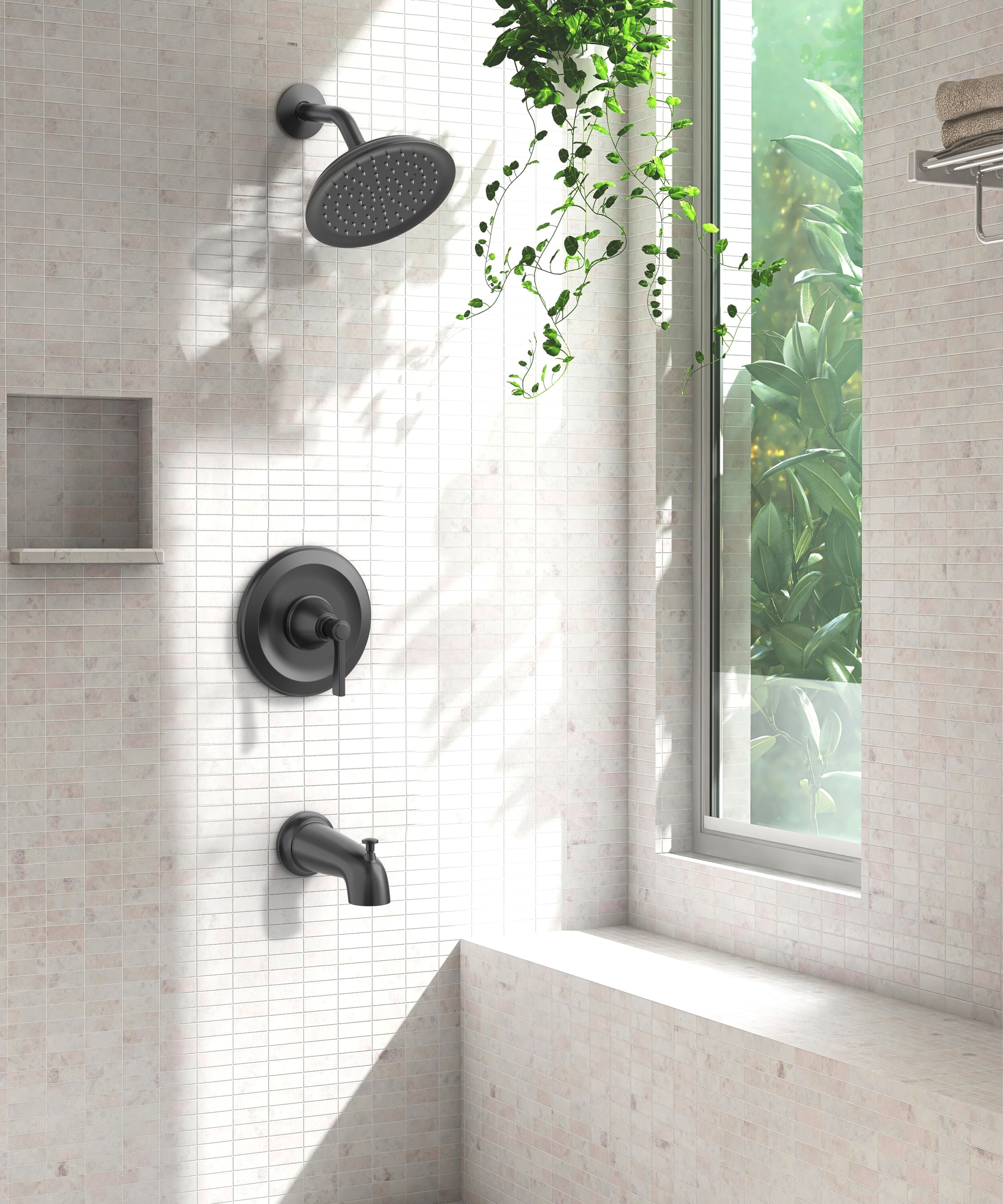 Grifería para bañera y ducha de función única con acabado mate negro Townley de allen + roth