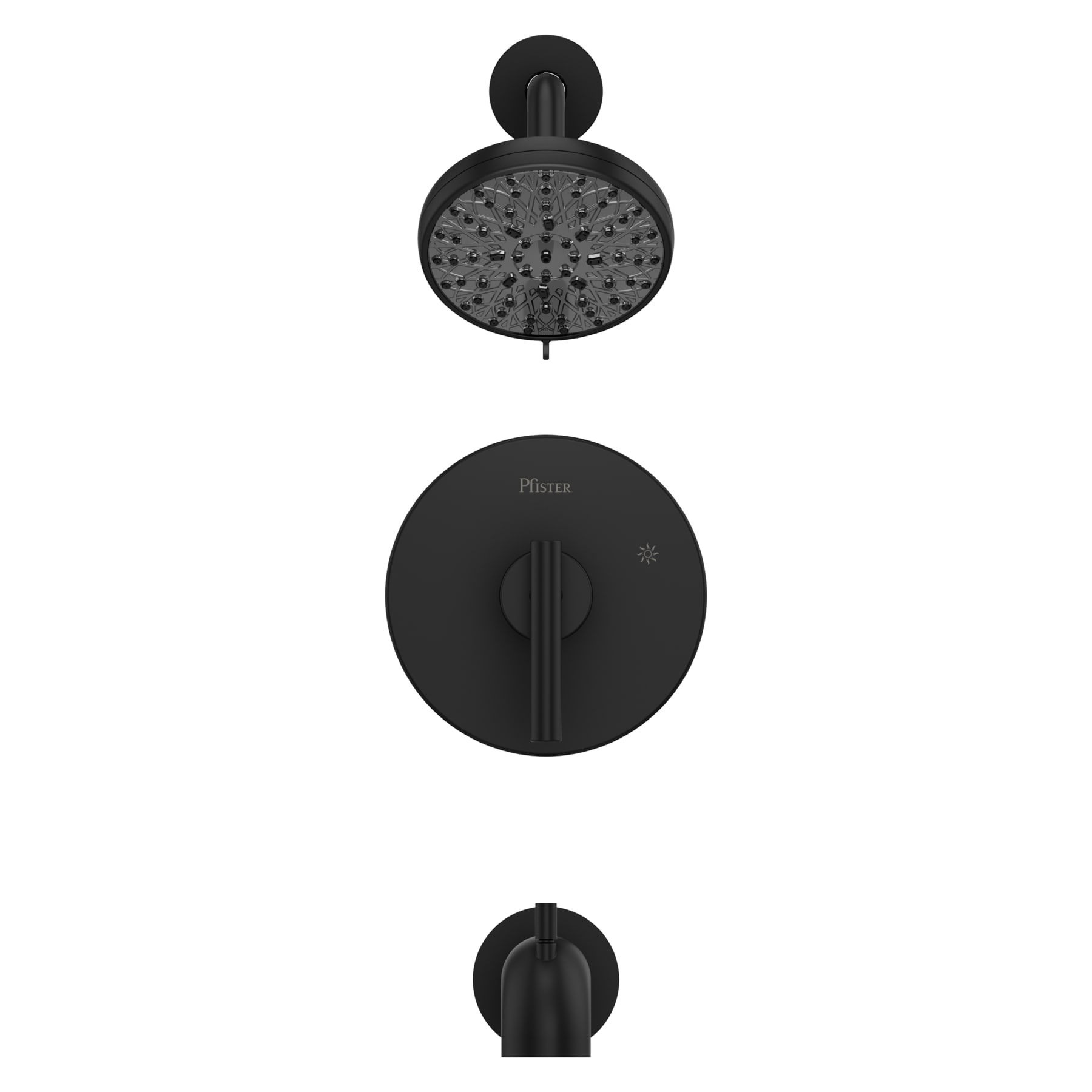 Grifo para bañera y ducha redondo de 5.59 pulgadas, de color negro mate, de una sola manija y multifunción, marca Pfister Zeelan con válvula 8P8-WS2-ZLSB
