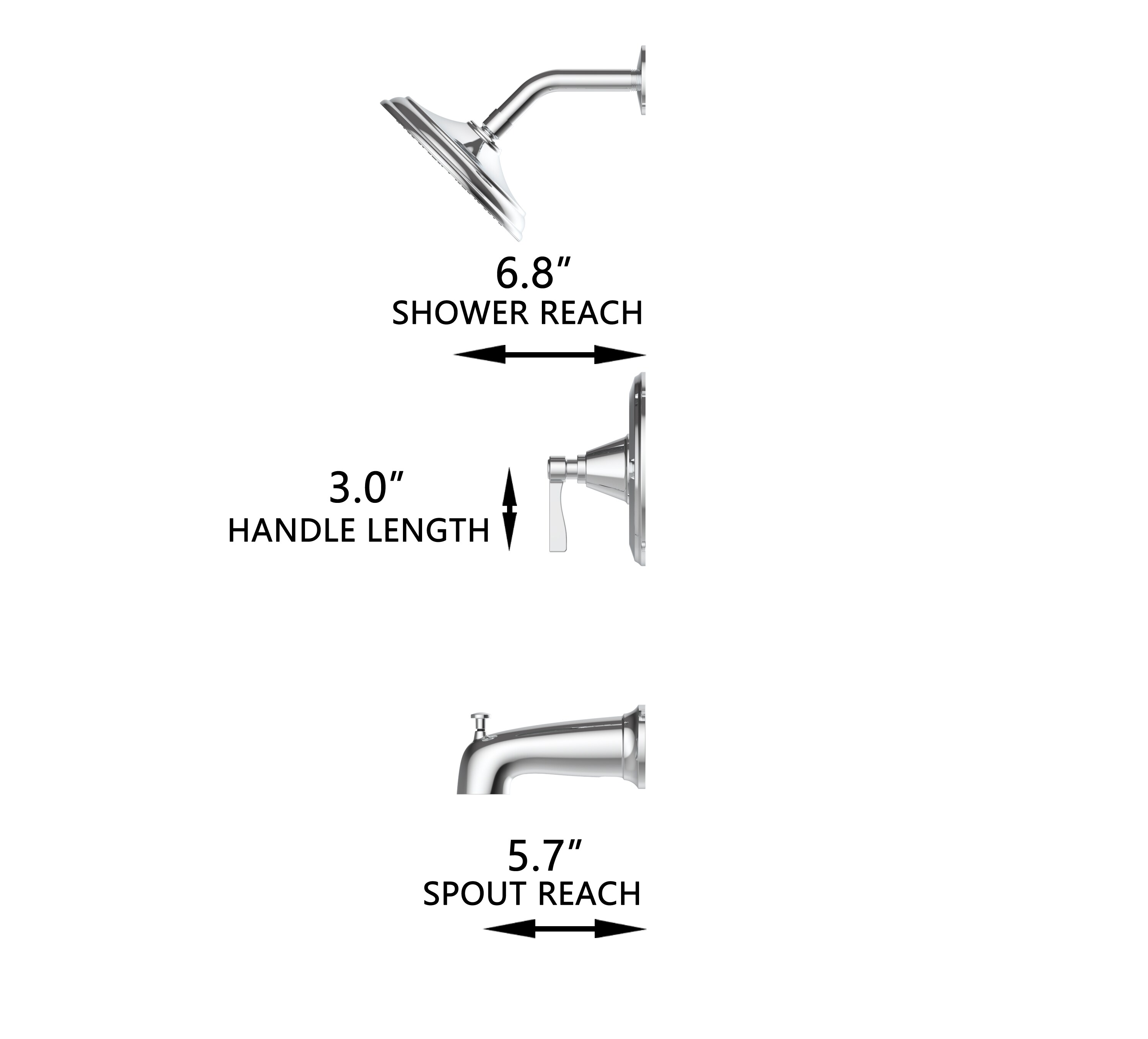 Grifo para bañera y ducha redondo de 2.83 pulgadas, cromo pulido, de una sola manija - allen + roth Townley 873X-7301