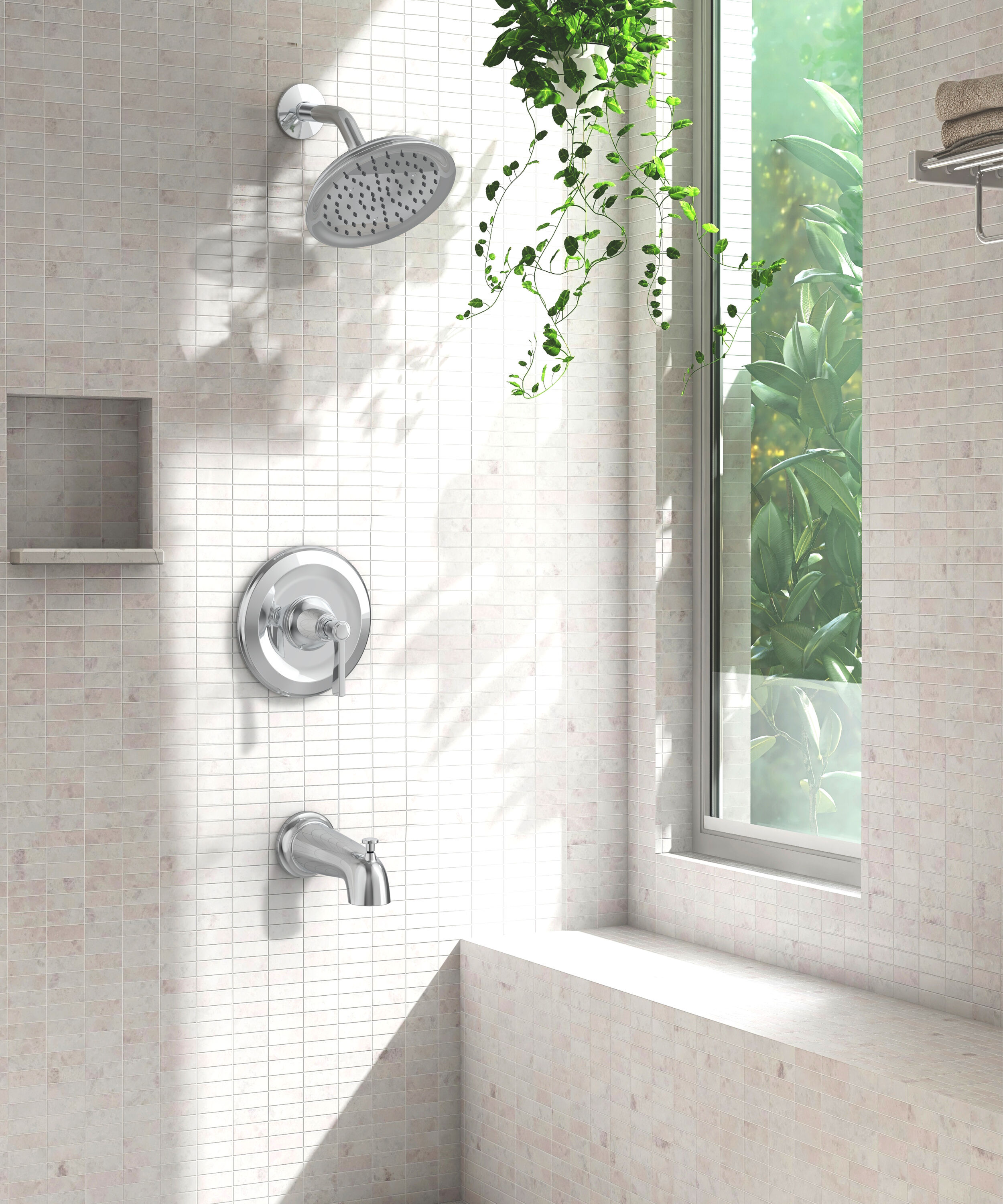 Grifo para bañera y ducha redondo de 2.83 pulgadas, cromo pulido, de una sola manija - allen + roth Townley 873X-7301
