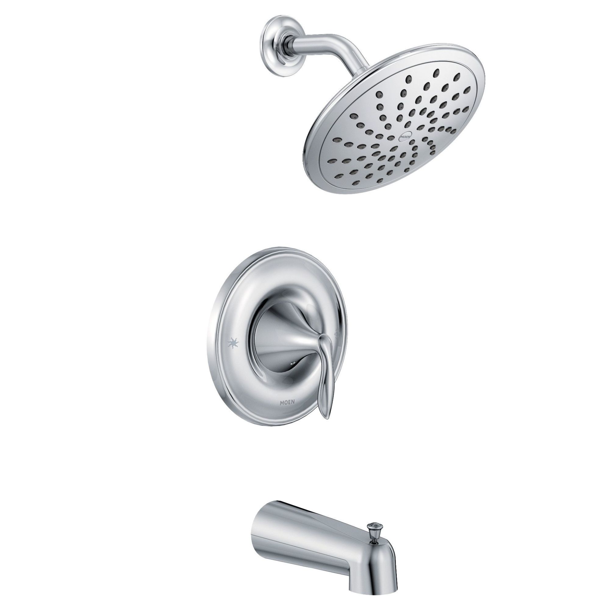 Grifo para bañera y ducha redonda de 8.0 pulgadas de función única y un asa cromado Eva de Moen