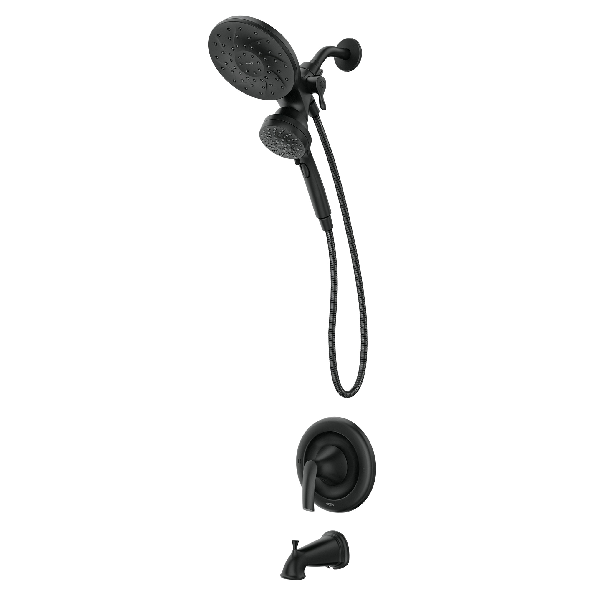 Mezcladora de bañera y ducha redonda de 6.75 pulgadas en negro mate con tecnología Magnetix de Moen Graeden