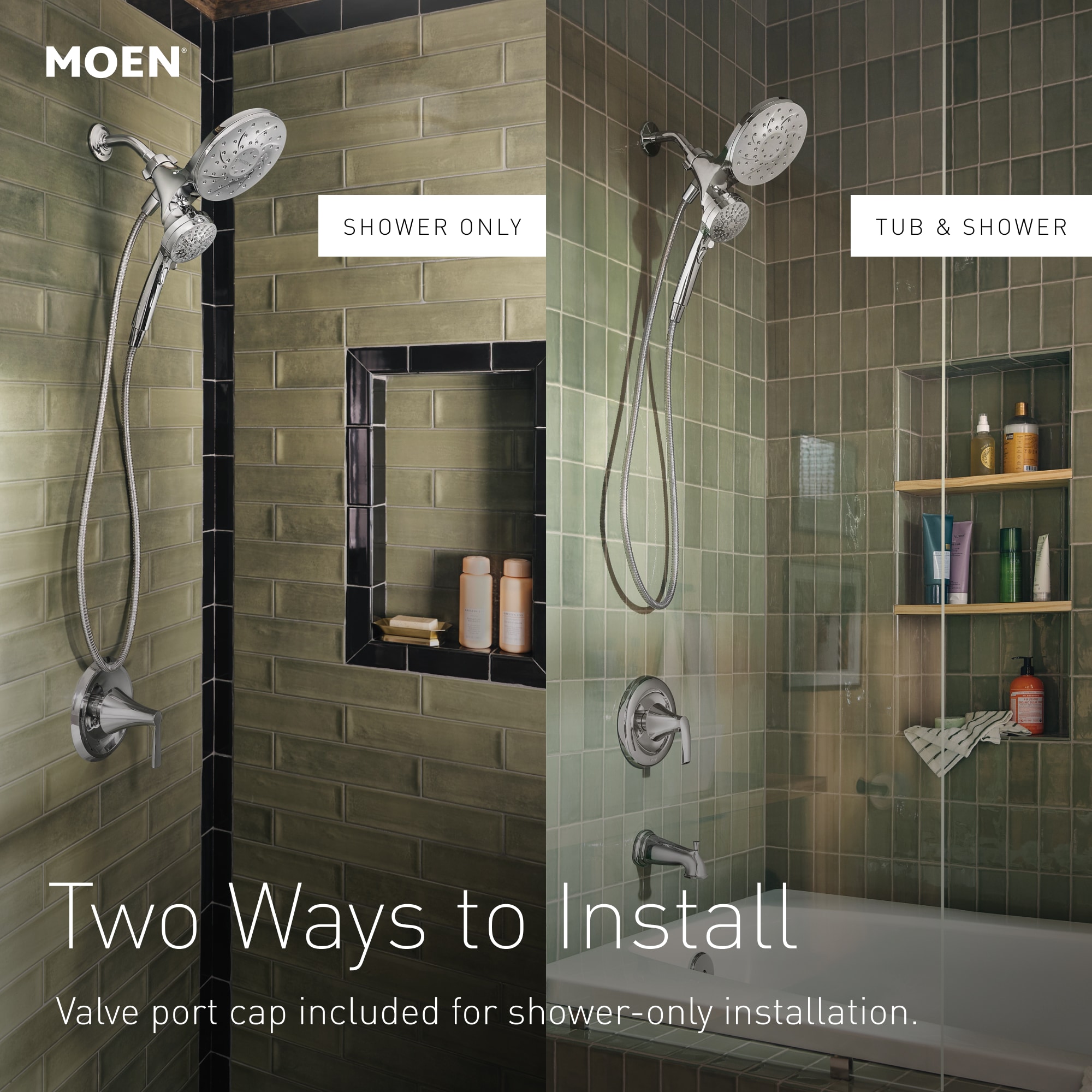 Mezcladora de bañera y ducha redonda de 6.75 pulgadas en negro mate con tecnología Magnetix de Moen Graeden