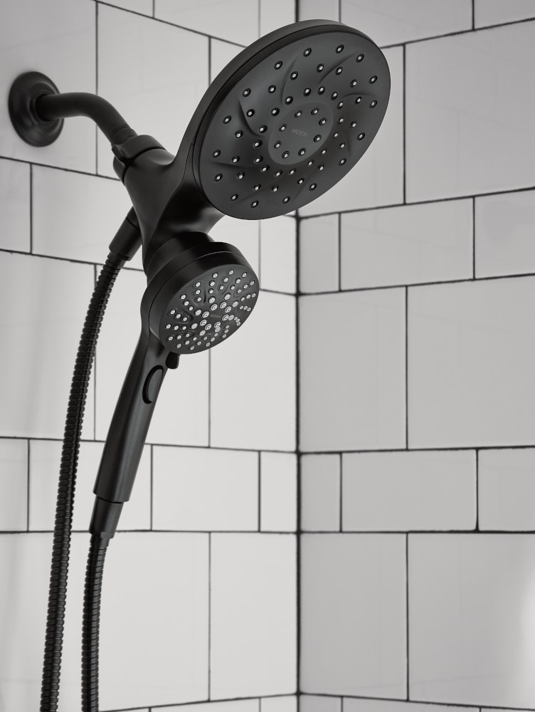 Mezcladora de bañera y ducha redonda de 6.75 pulgadas en negro mate con tecnología Magnetix de Moen Graeden