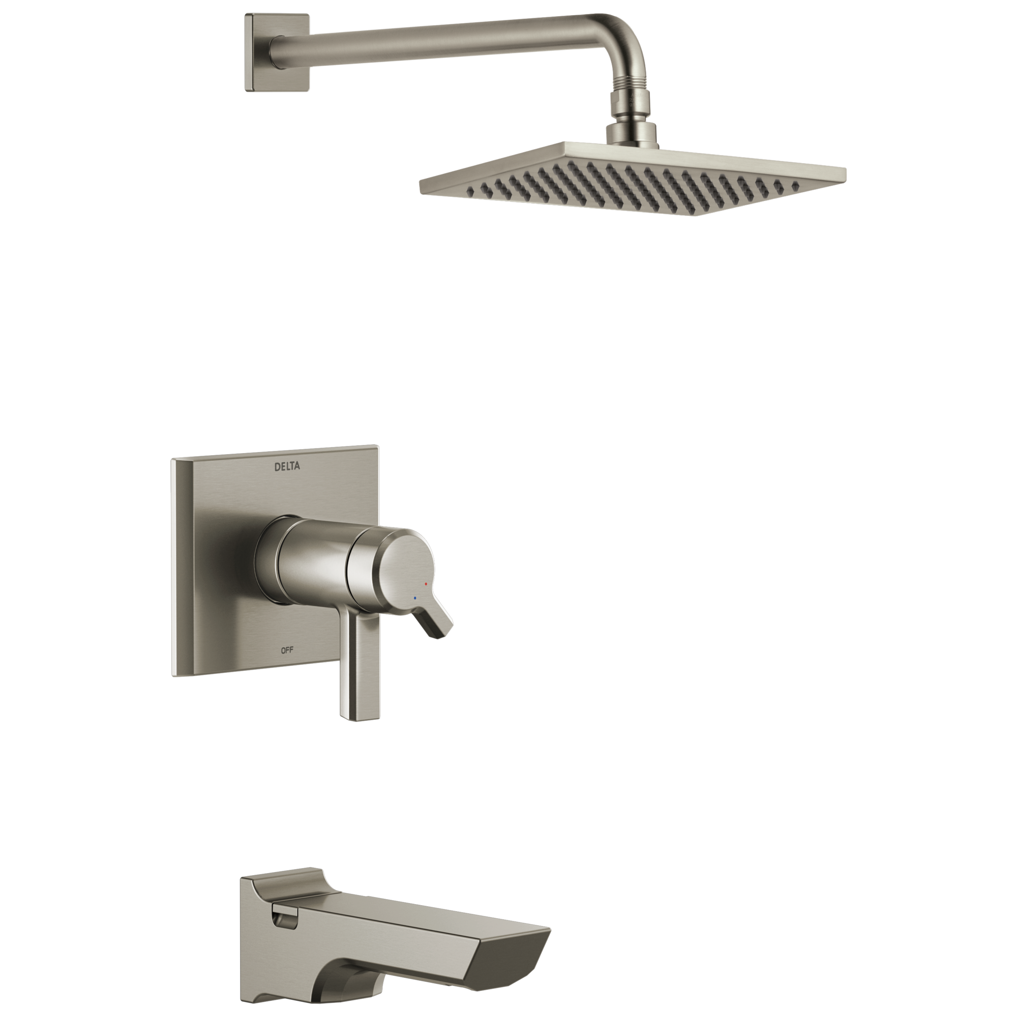 Grifo para bañera y ducha de una sola función con 2 manijas de acero inoxidable Lumicoat Delta Pivotal de 8.656 pulgadas en forma de rectángulo