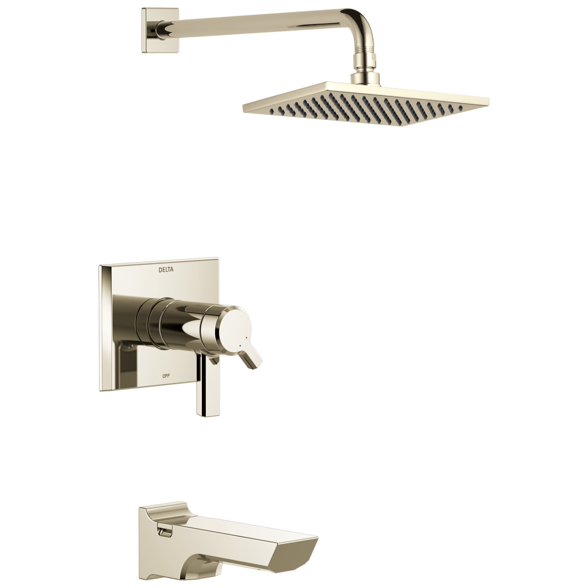 Grifo de bañera y ducha de 2 manijas en níquel pulido con recubrimiento Lumicoat de Delta Pivotal de función única, rectangular de 8.656 pulgadas