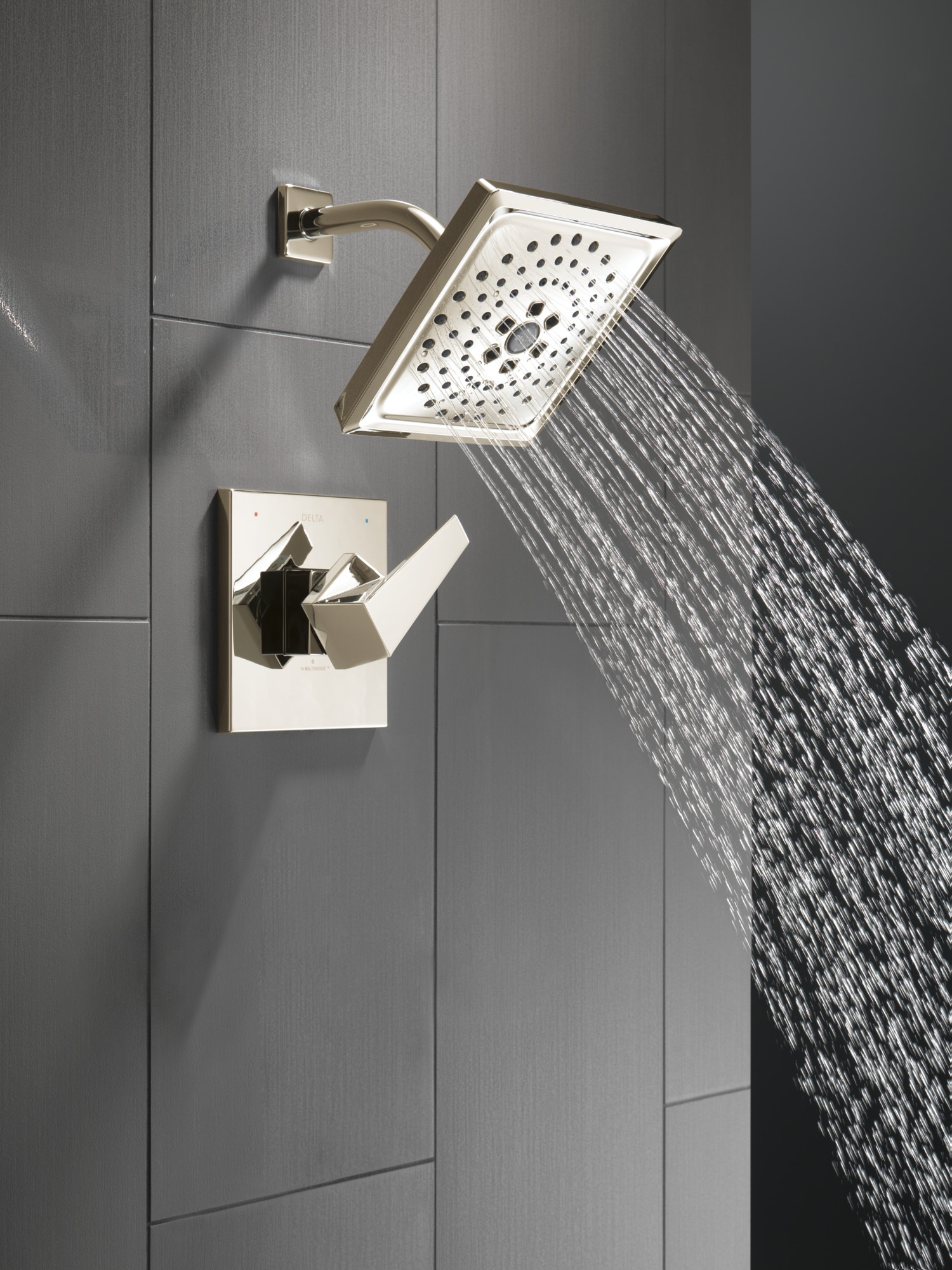 Grifo de bañera y ducha Delta Trillian Lumicoat Níquel Pulido de 1 manija, multifunción de 7.625 pulgadas cuadradas - Modelo T14243-PN-PR