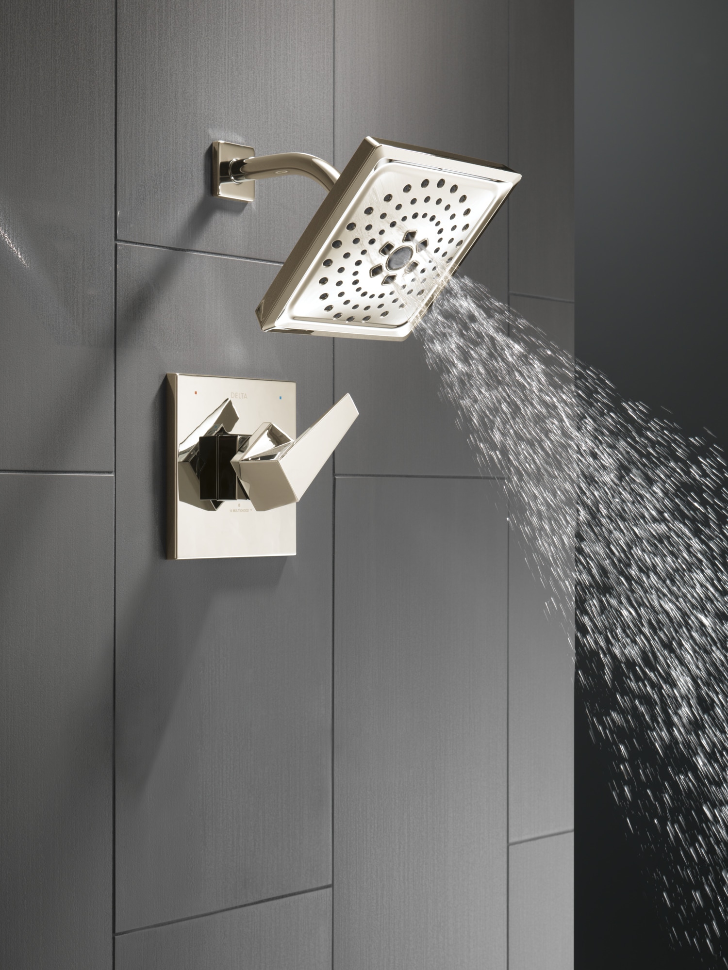 Grifo de bañera y ducha Delta Trillian Lumicoat Níquel Pulido de 1 manija, multifunción de 7.625 pulgadas cuadradas - Modelo T14243-PN-PR