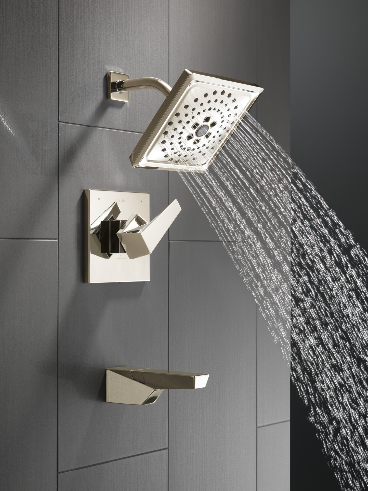 Grifo de bañera y ducha de función múltiple con un mango en níquel pulido de lumicoat de Delta Trillian incluido el válvula T14443-PN-PR