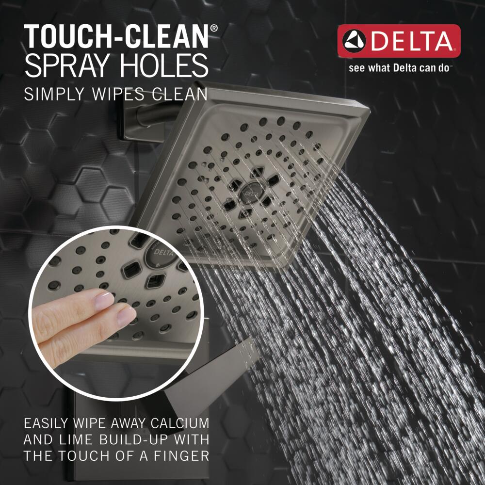 Grifo de bañera y ducha de una sola manija cromada Delta Trillian Lumicoat Multi-función de 7.625 pulgadas, cuadrado.