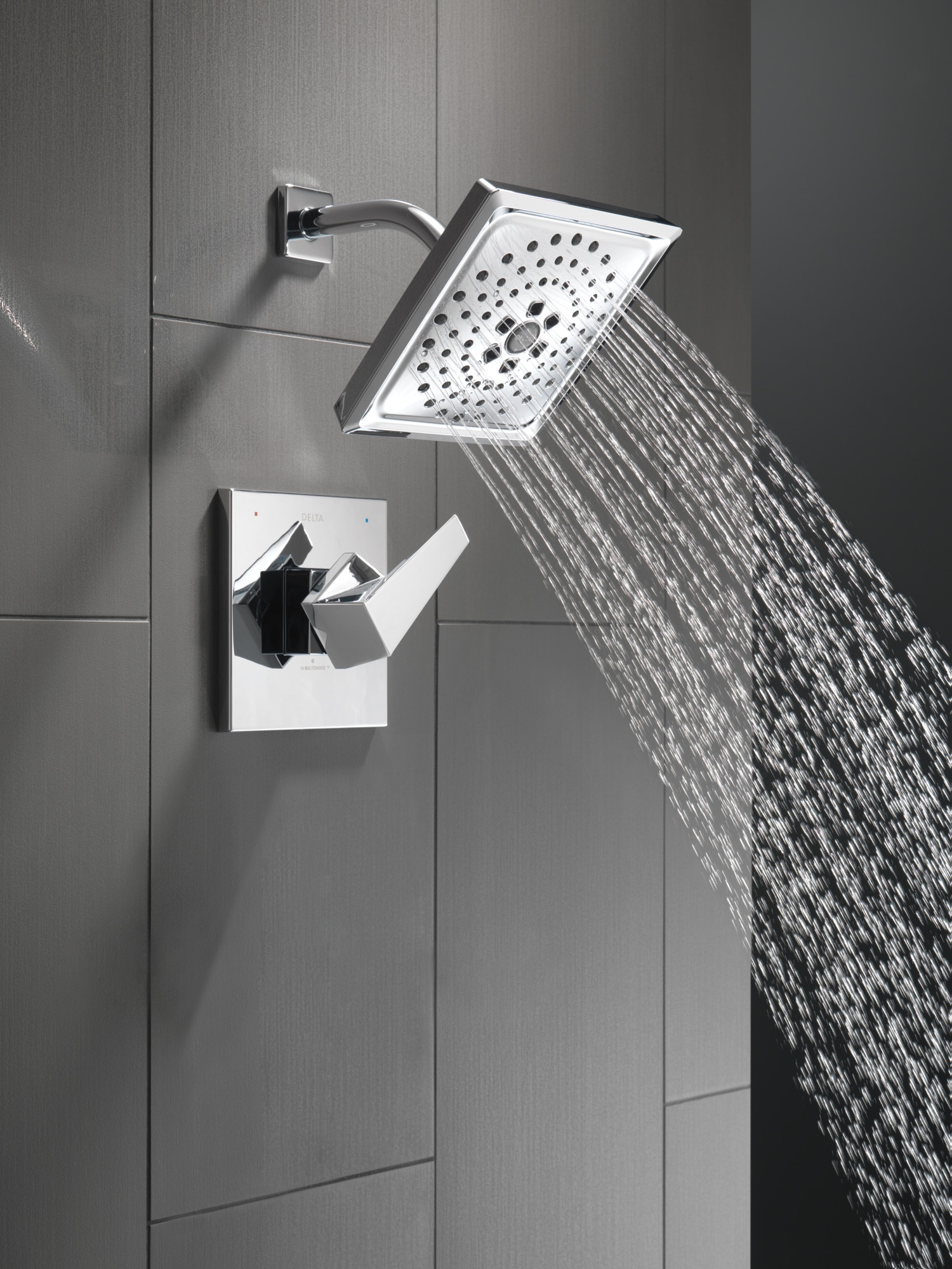 Grifo de bañera y ducha de 7.625 pulgadas cuadradas con acabado en cromo Lumicoat de Delta Trillian de un solo mango y función múltiple con válvula T14243-PR.