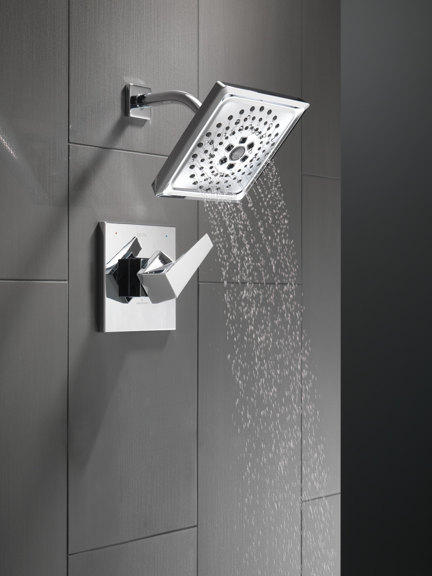 Grifo de bañera y ducha de 7.625 pulgadas cuadradas con acabado en cromo Lumicoat de Delta Trillian de un solo mango y función múltiple con válvula T14243-PR.