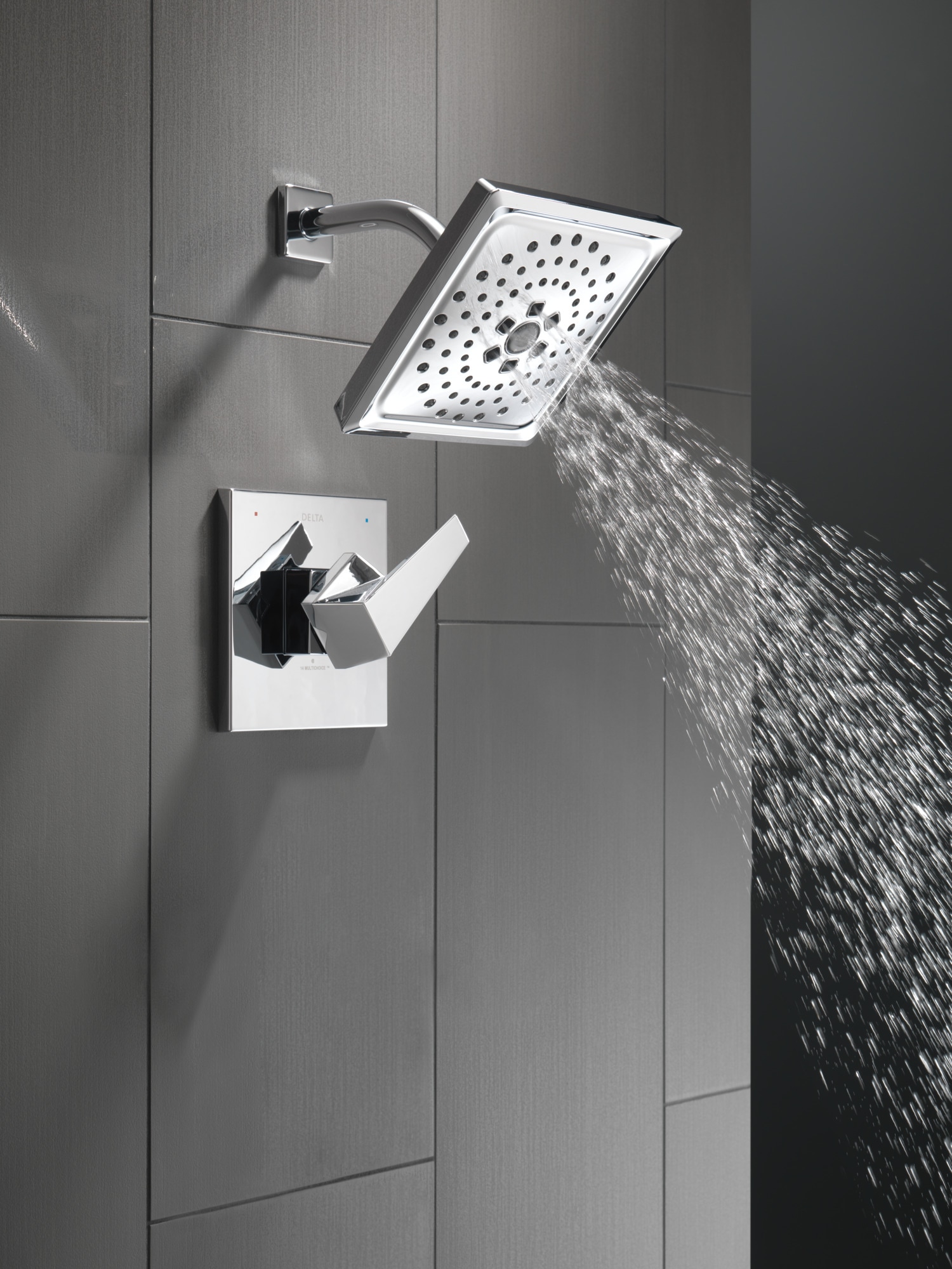 Grifo de bañera y ducha de 7.625 pulgadas cuadradas con acabado en cromo Lumicoat de Delta Trillian de un solo mango y función múltiple con válvula T14243-PR.