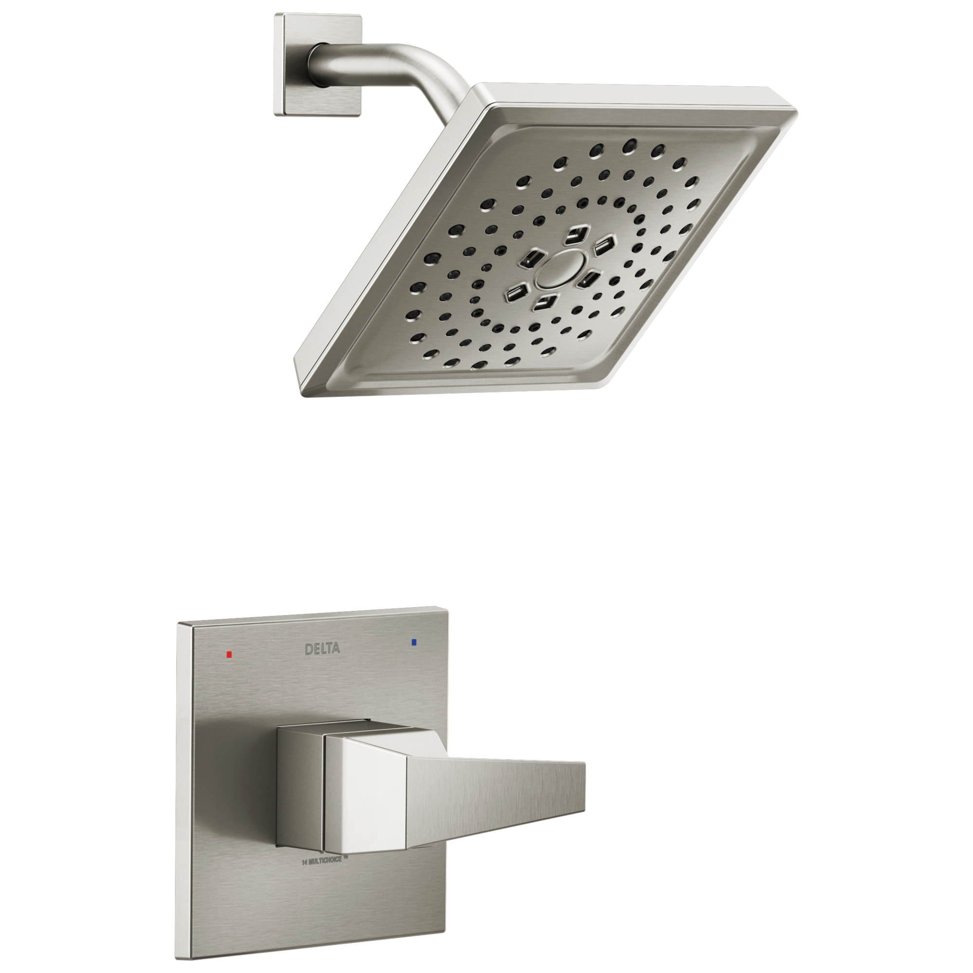 Grifo para bañera y ducha de 1 mango con función múltiple de acero inoxidable Delta Trillian Lumicoat de 7.625 pulgadas cuadradas con válvula T14243-SS-PR