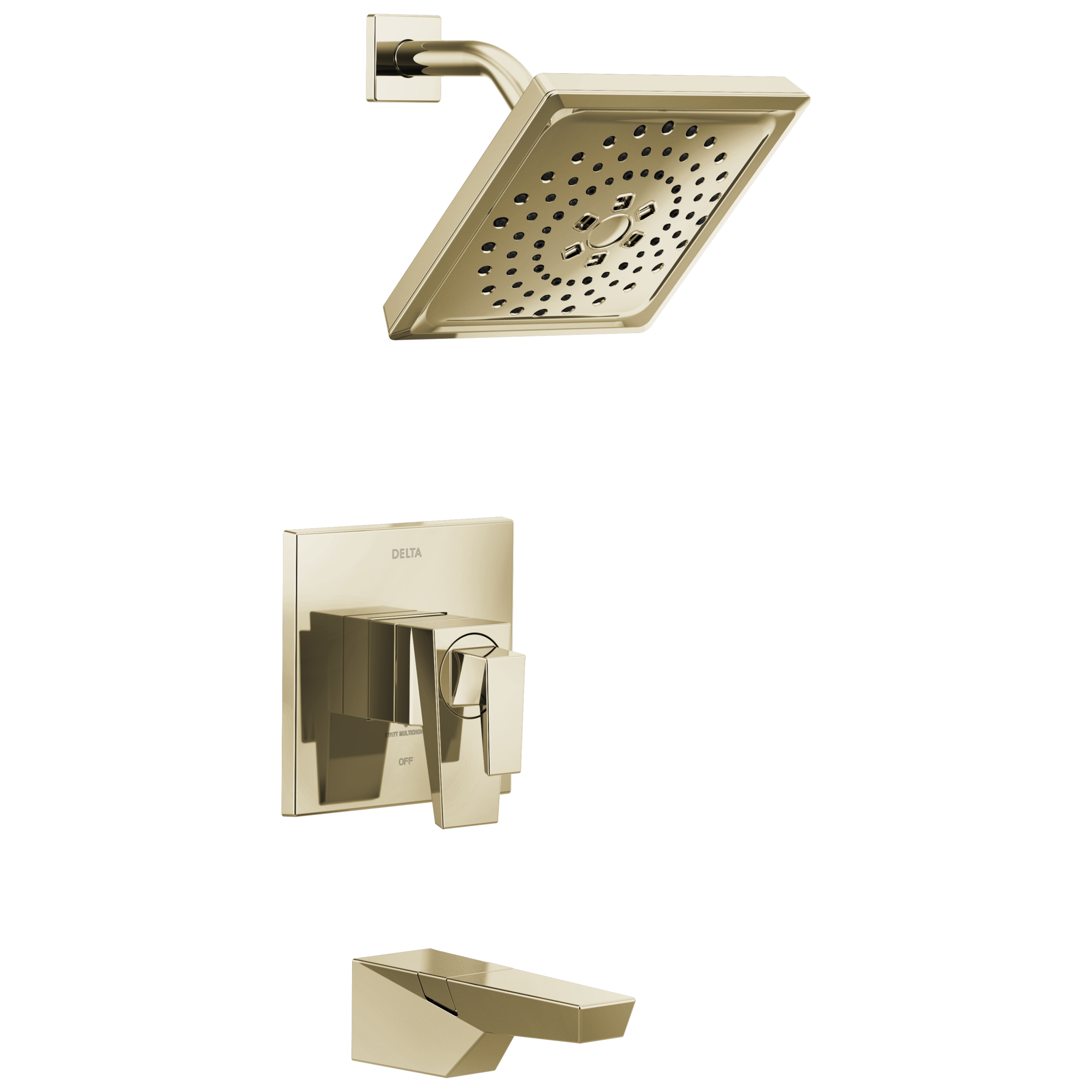 Grifo para bañera y ducha de 2 manijas Trillian Lumicoat de Delta en Níquel Pulido de 7.625 pulgadas de función múltiple.