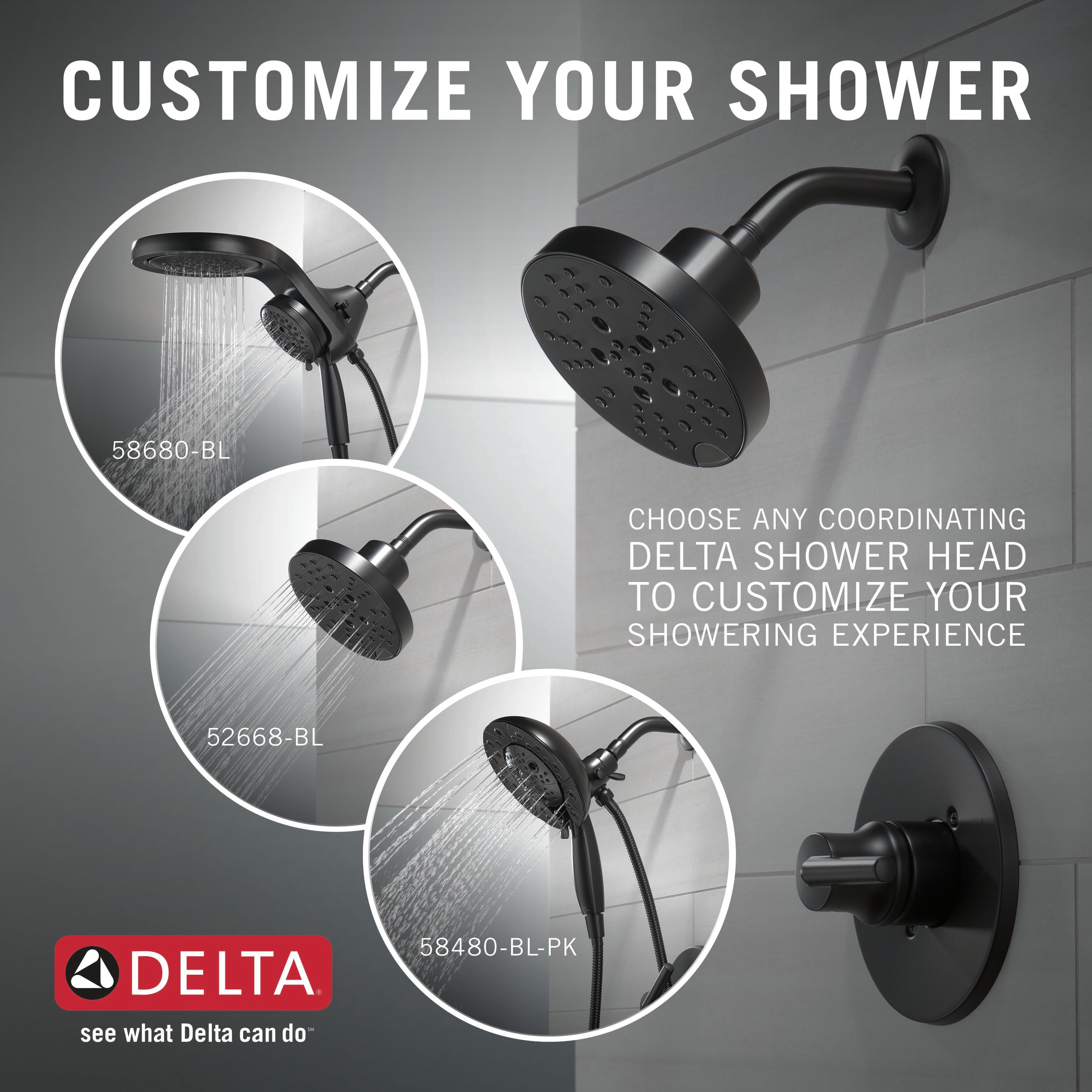 Grifo para bañera y ducha de 1 manija en negro mate moderno de Delta (se vende por separado) T14459-BLLHD-PP.
