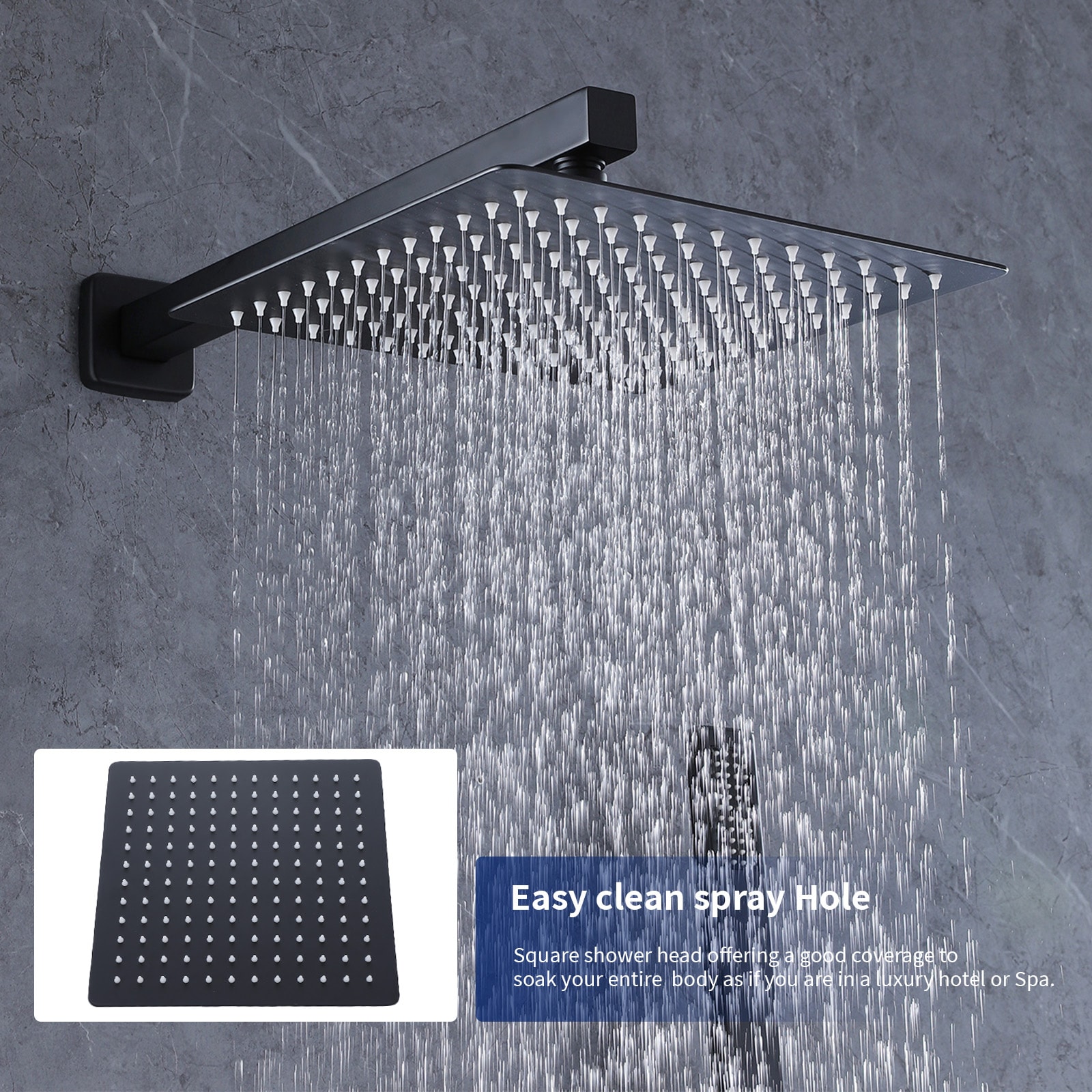 Mezcladora de regadera negra mate de 1 manija multi-función de 10 pulgadas con válvula para bañera y regadera cuadrada A-98004-B.