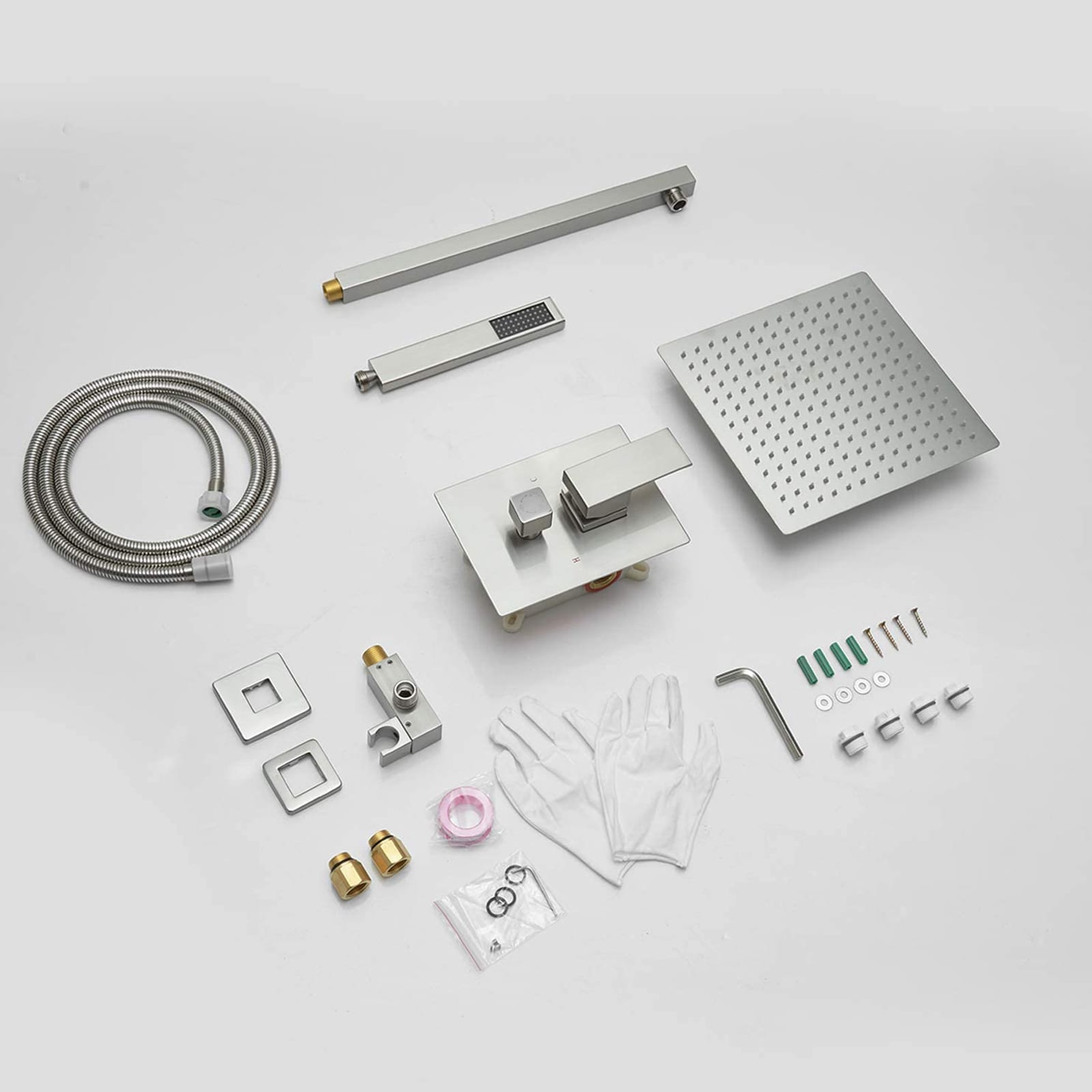 Regadera de Baño Niquelado Cepillado de 1 Manija Multi-función de 10 pulgadas con Válvula para Bañera y Ducha - Modelo A-95010-N-S