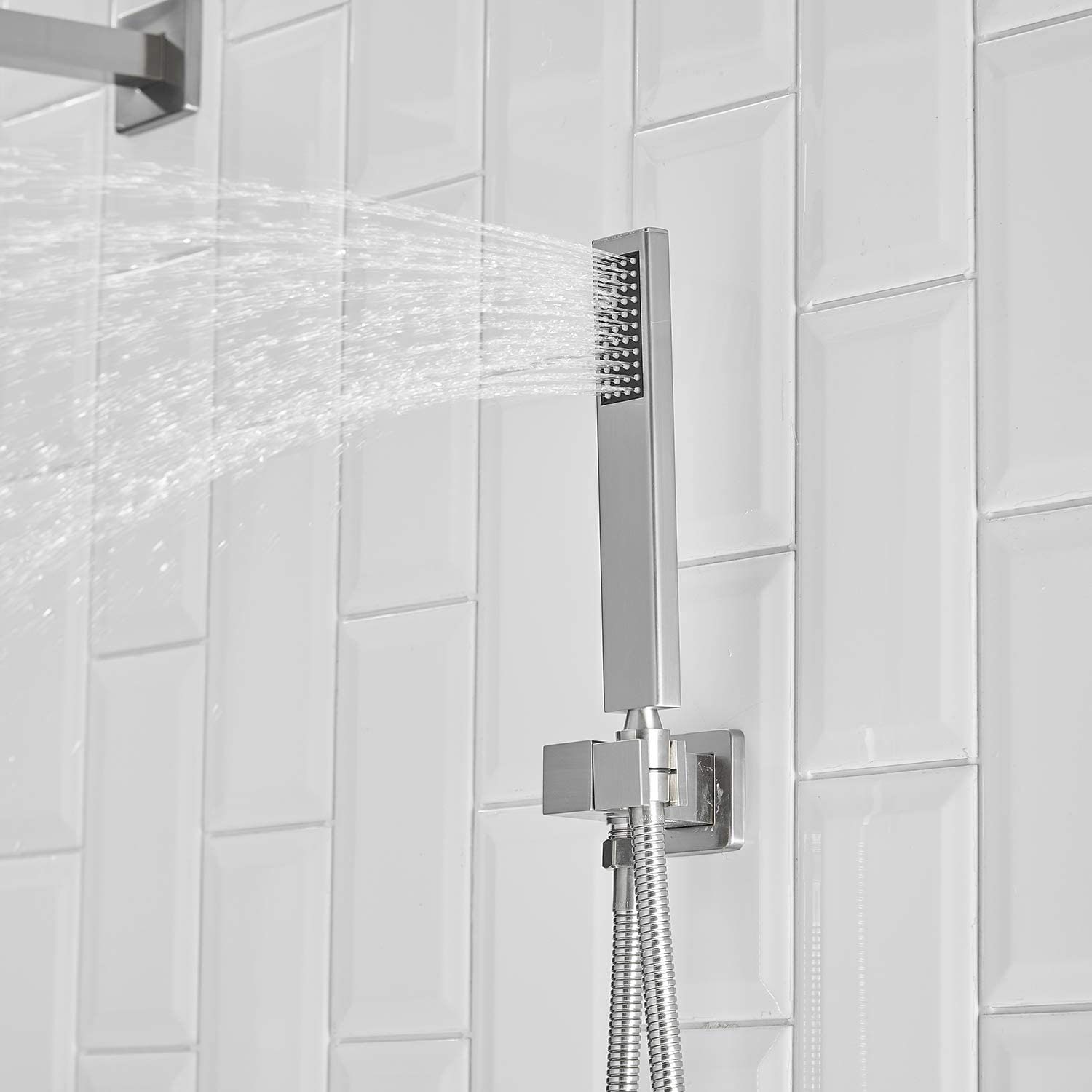 Regadera de Baño Niquelado Cepillado de 1 Manija Multi-función de 10 pulgadas con Válvula para Bañera y Ducha - Modelo A-95010-N-S