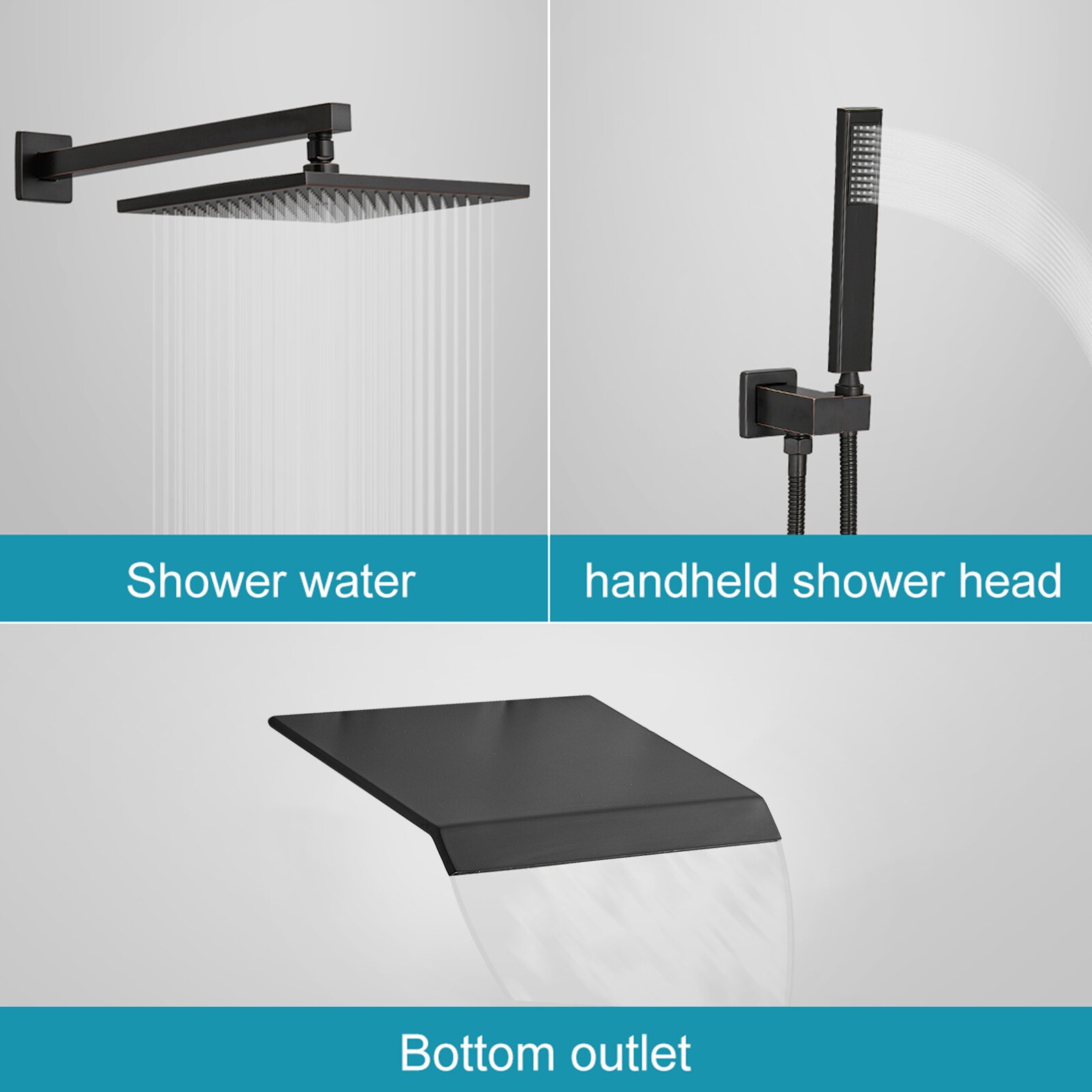 Mezcladora para Regadera en Negro Mate de 1 Manija Multi-funcional de 10 pulgadas para Bañera y Regadera con Válvula A-95010 NEGRO-S
