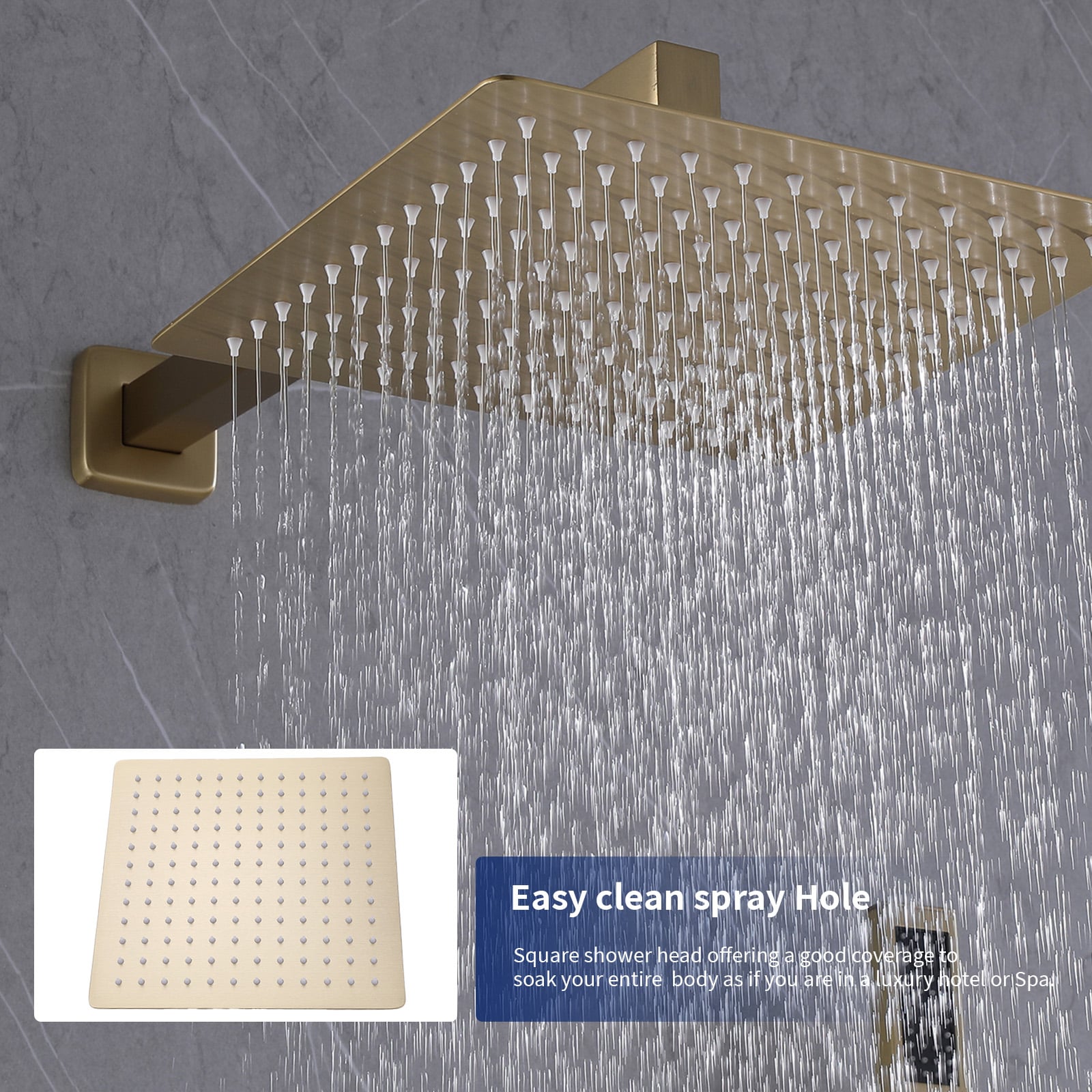 Mezcladora para bañera y regadera cuadrada de 10 pulgadas, color oro cepillado de un solo mango y función, con válvula A-98004-BG