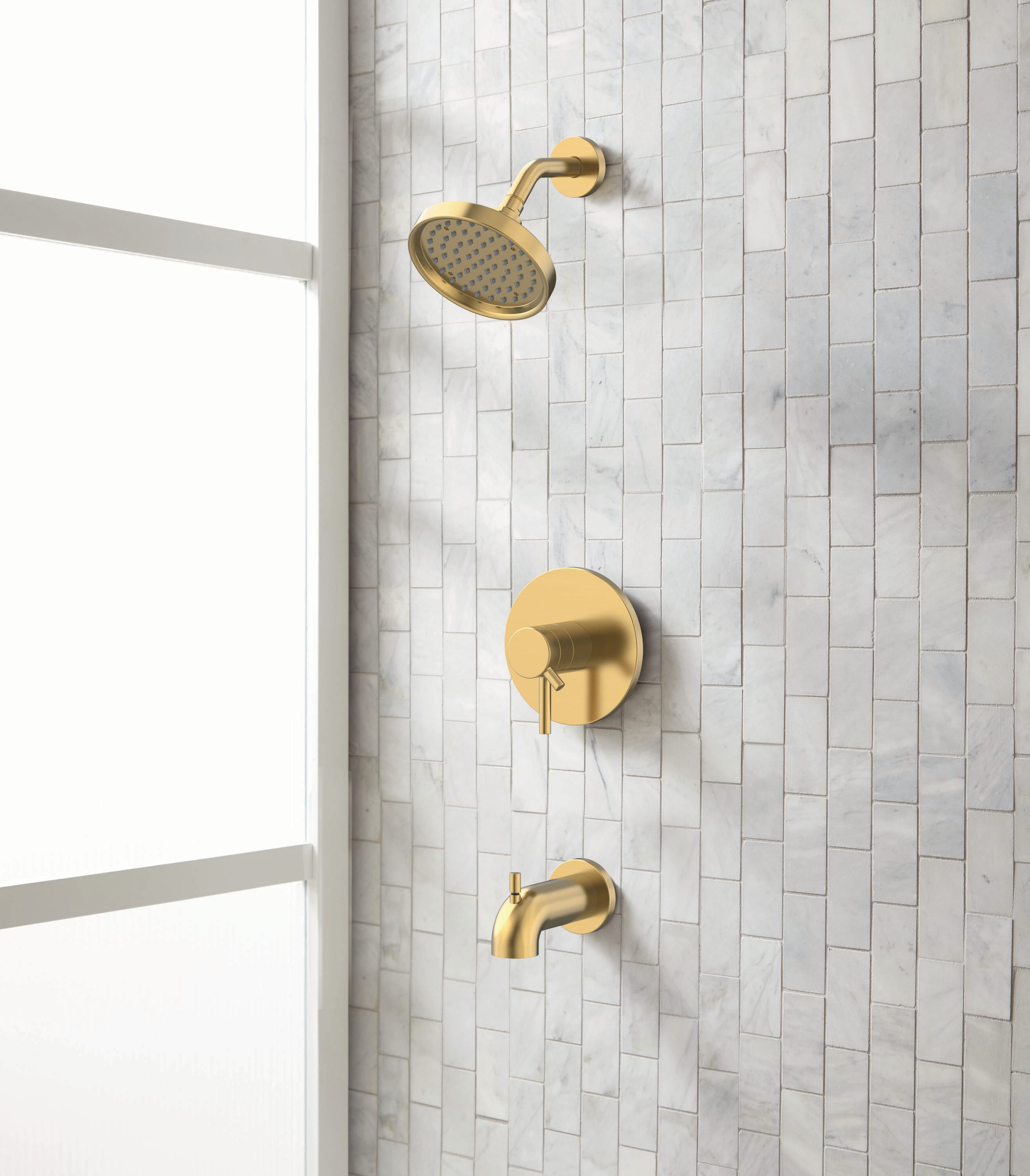 Grifo para Bañera y Ducha de 6 Pulgadas en Oro Cepillado con Dos Manijas y Función Única - Modelo Harlow
