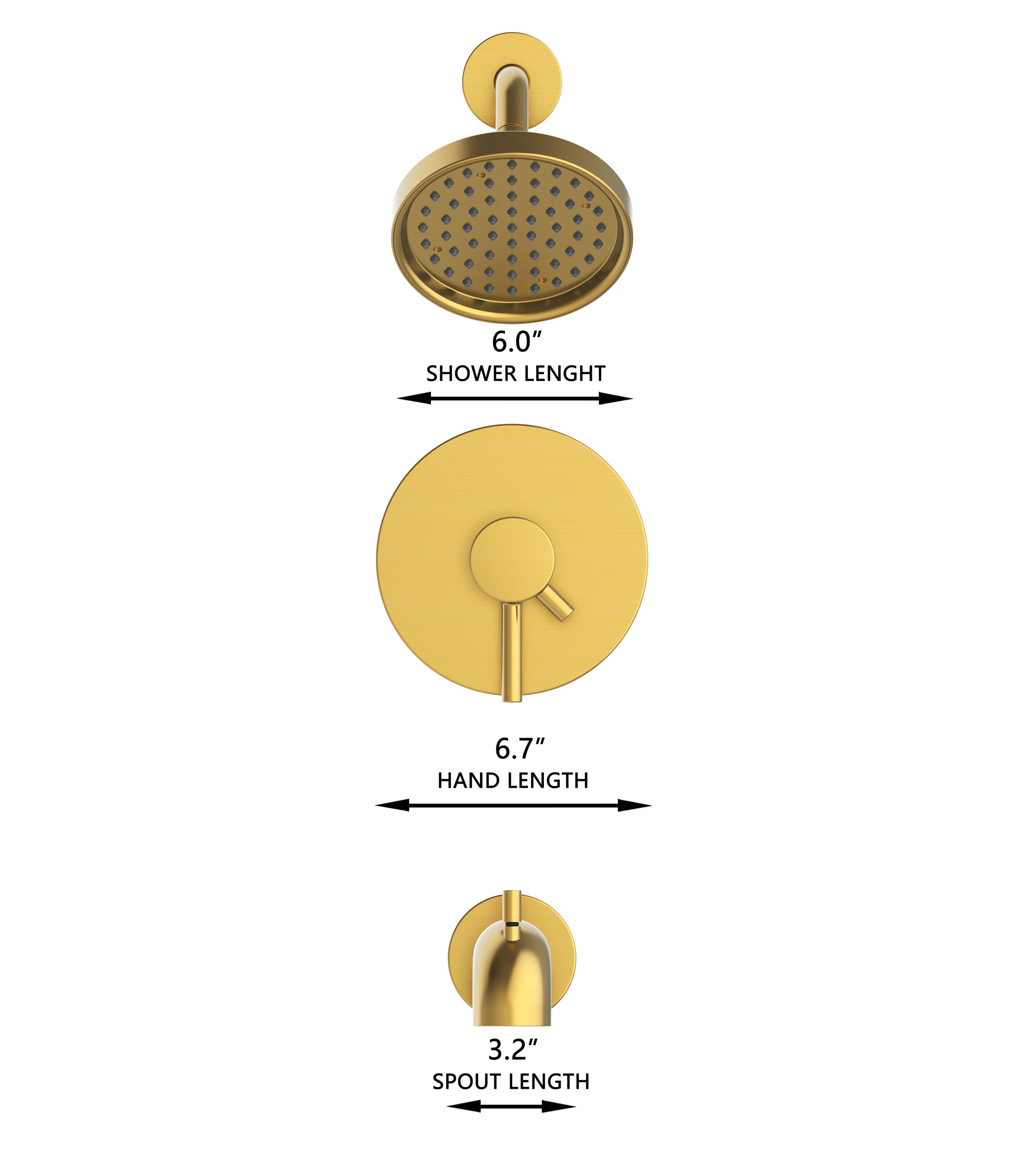 Grifo para Bañera y Ducha de 6 Pulgadas en Oro Cepillado con Dos Manijas y Función Única - Modelo Harlow