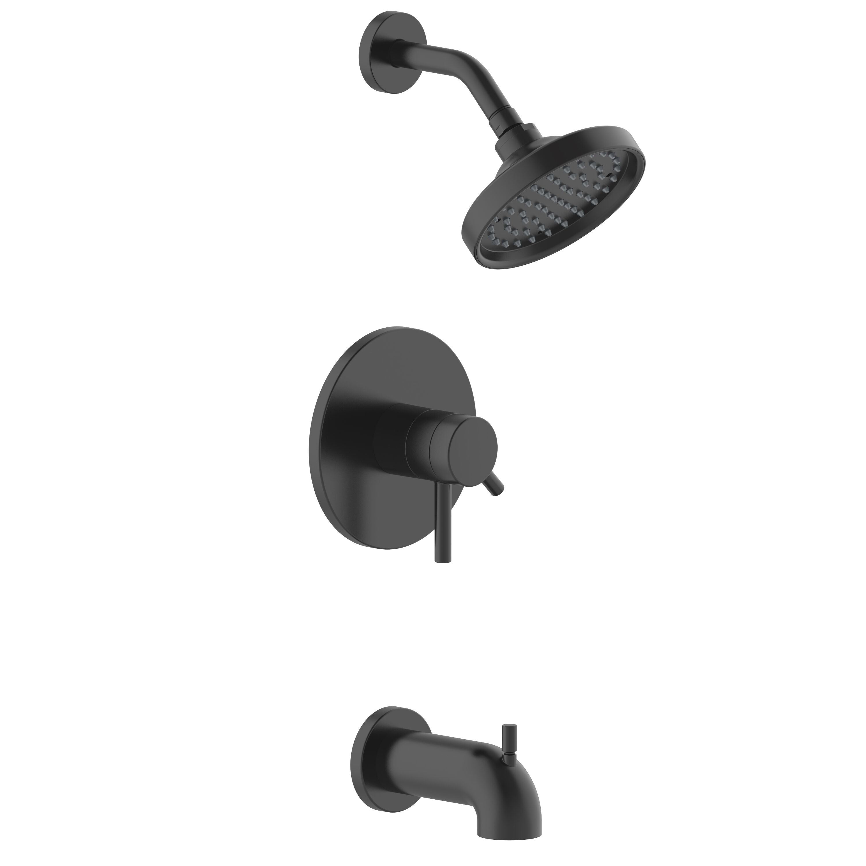 Grifo de Bañera y Ducha Redondo de 6 Pulgadas con Acabado Negro Mate de dos Manijas y Función Única "Harlow" de allen + roth