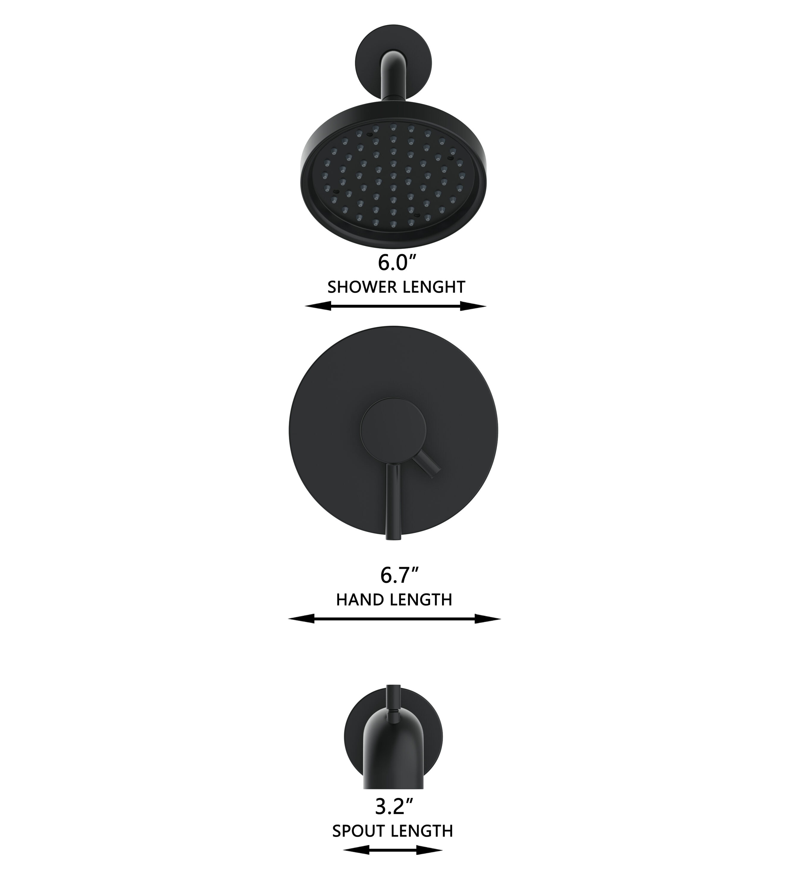 Grifo de Bañera y Ducha Redondo de 6 Pulgadas con Acabado Negro Mate de dos Manijas y Función Única "Harlow" de allen + roth