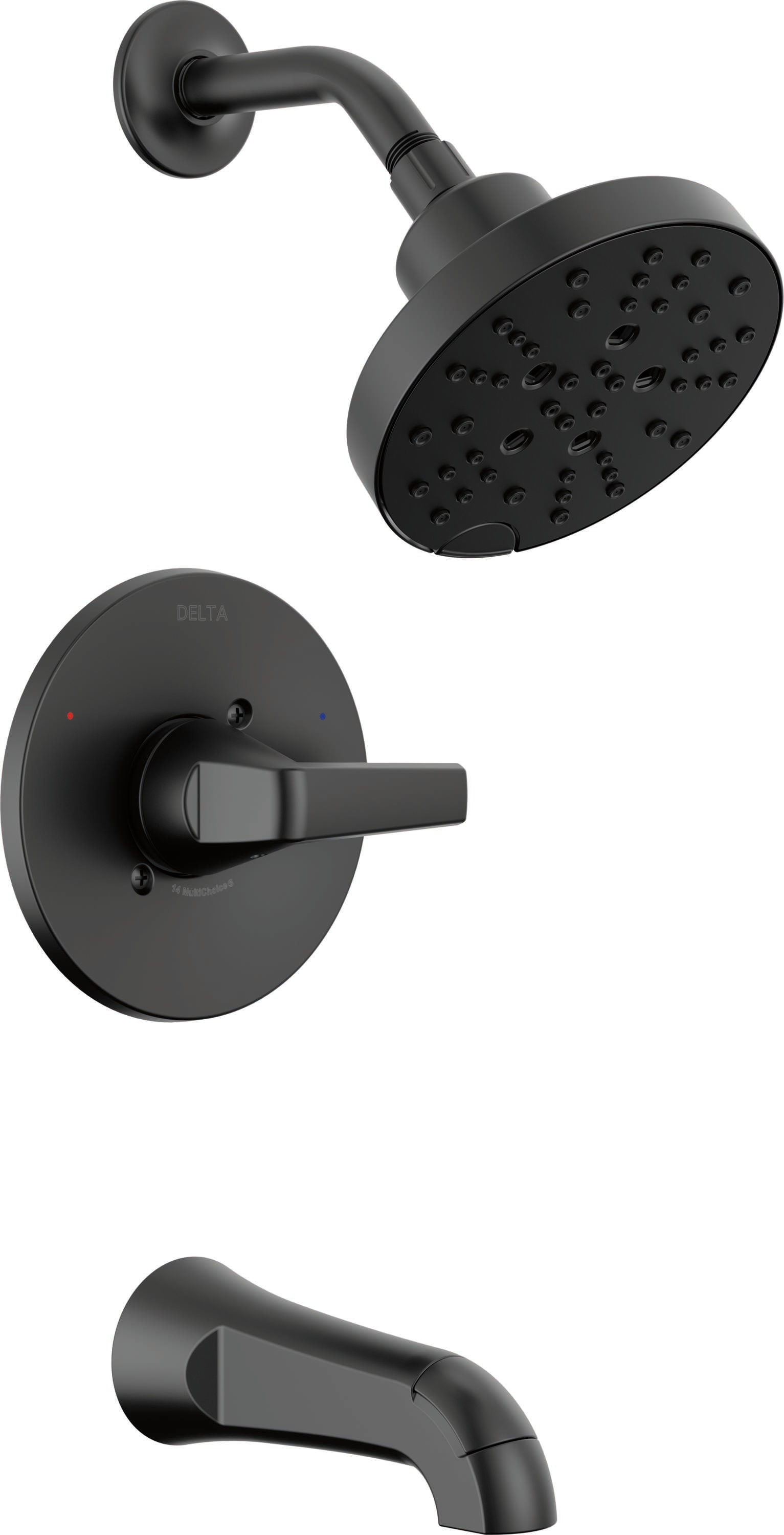Llave mezcladora negra mate de una manija con función múltiple de 6 pulgadas para bañera y regadera redonda Delta Sparrow 144832-BL