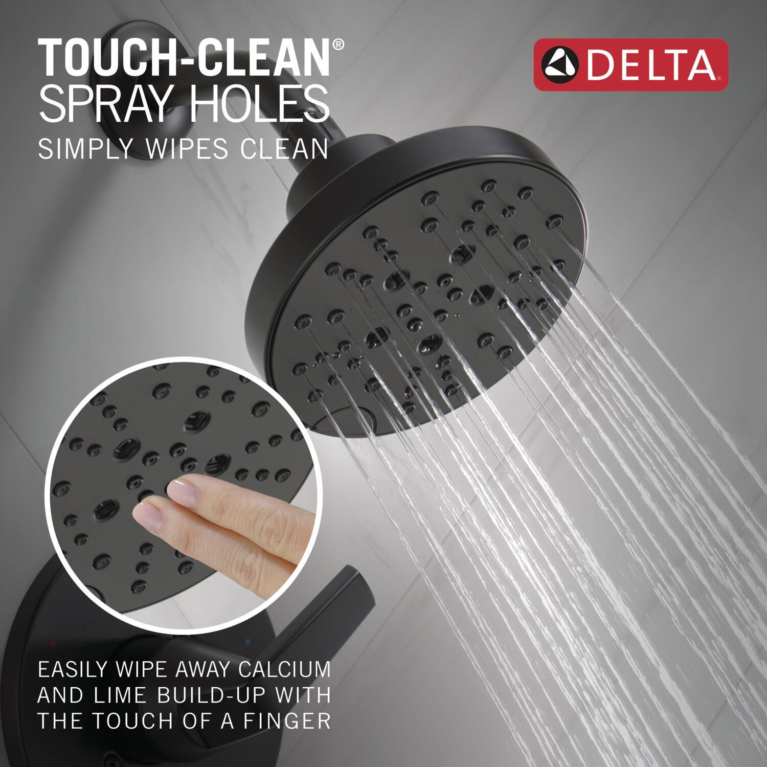 Llave mezcladora negra mate de una manija con función múltiple de 6 pulgadas para bañera y regadera redonda Delta Sparrow 144832-BL