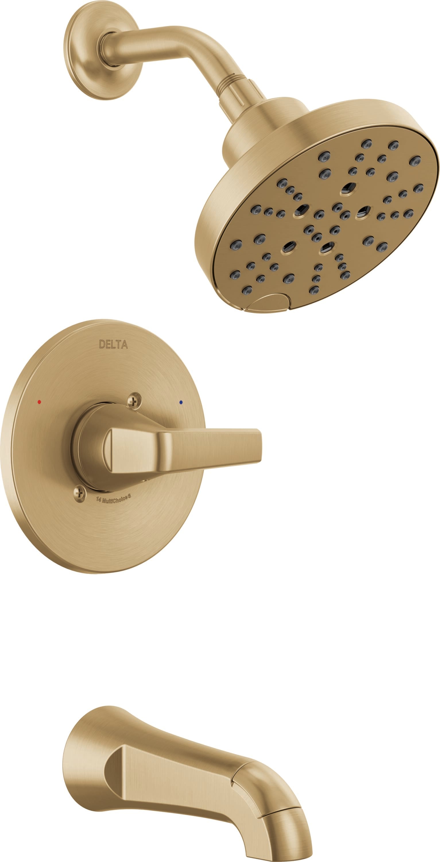Grifo para bañera y ducha redonda de 6 pulgadas, de color bronce champán, de una sola manija y multifunción Delta Sparrow 144832-CZ