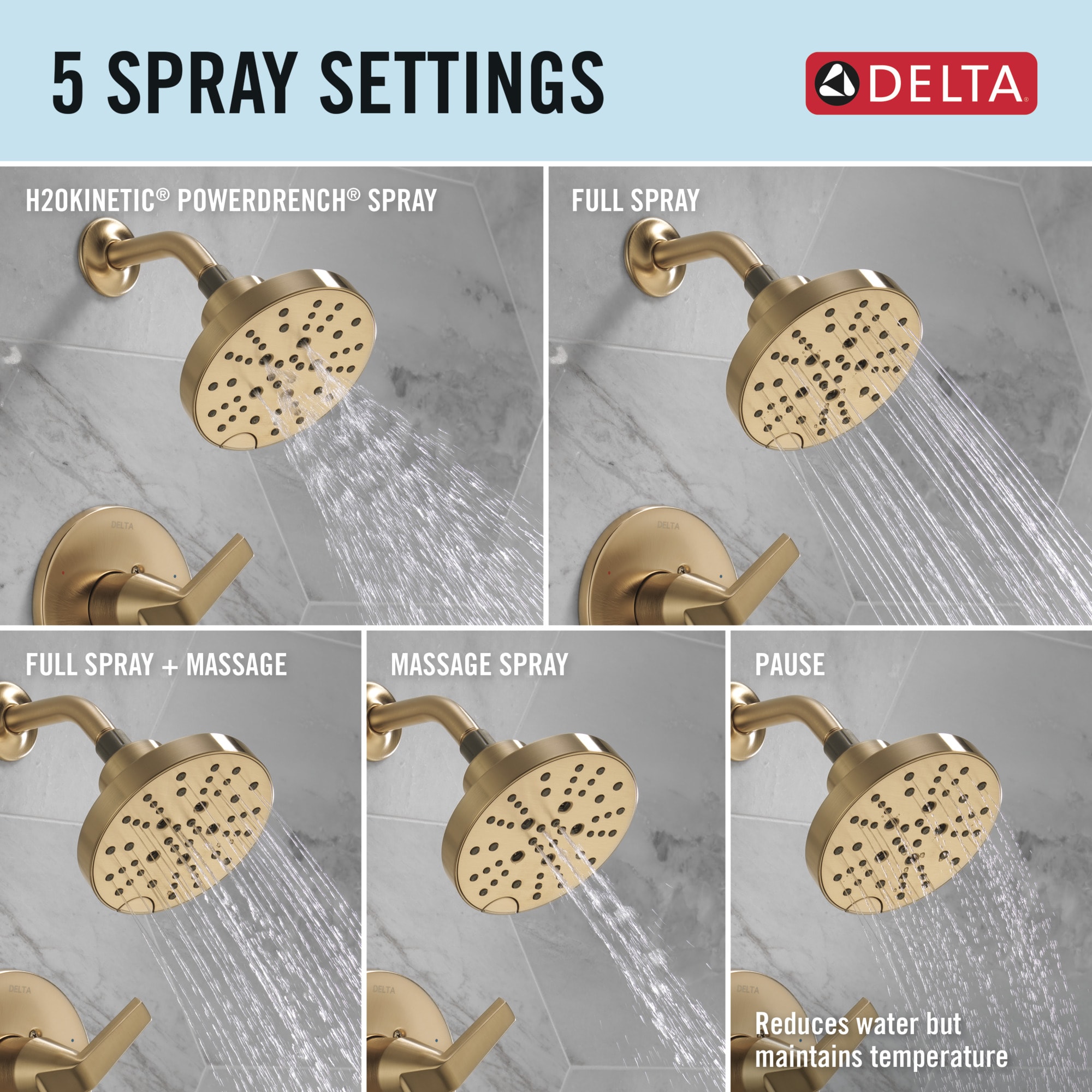 Grifo para bañera y ducha redonda de 6 pulgadas, de color bronce champán, de una sola manija y multifunción Delta Sparrow 144832-CZ