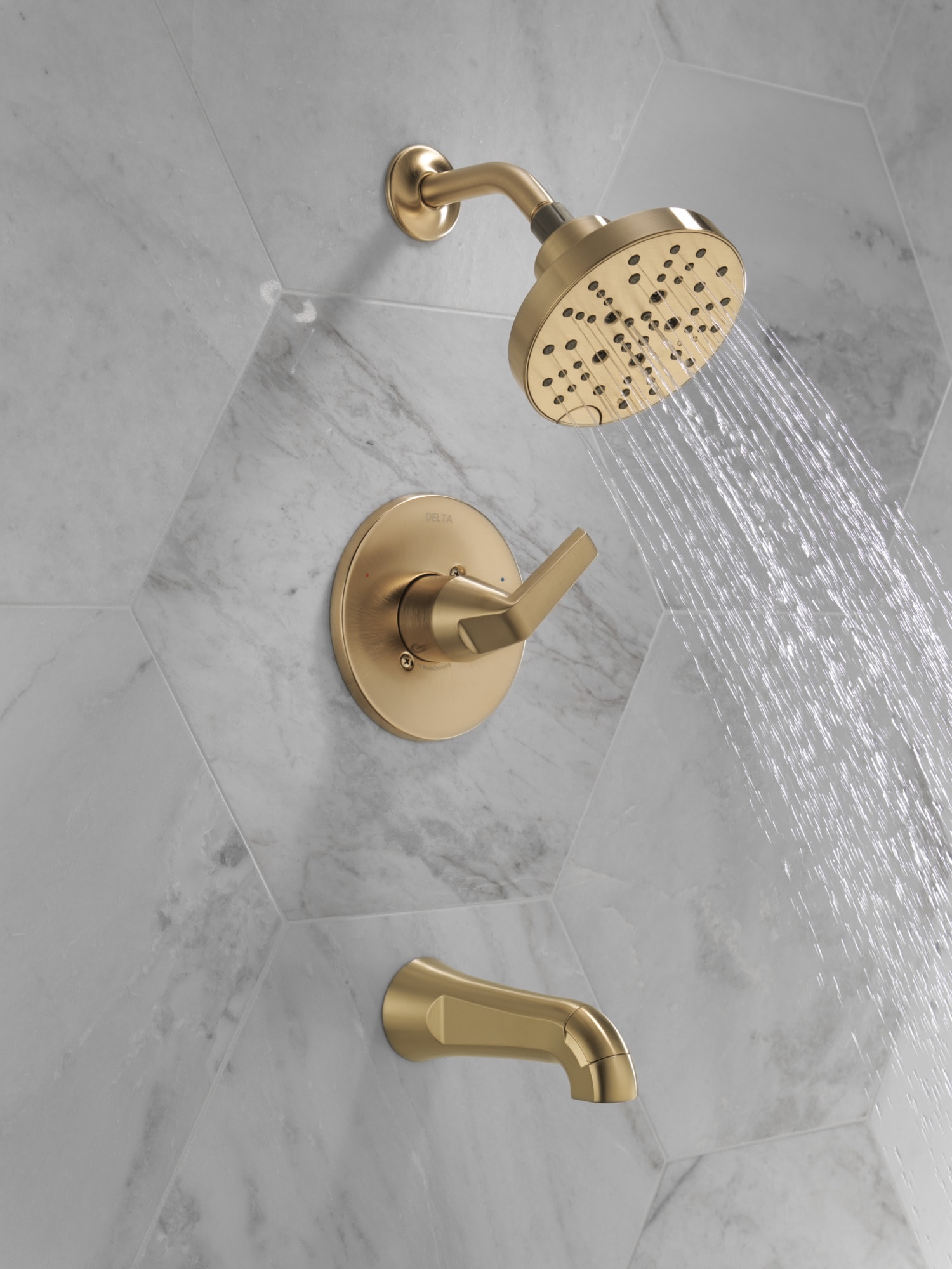 Grifo para bañera y ducha redonda de 6 pulgadas, de color bronce champán, de una sola manija y multifunción Delta Sparrow 144832-CZ
