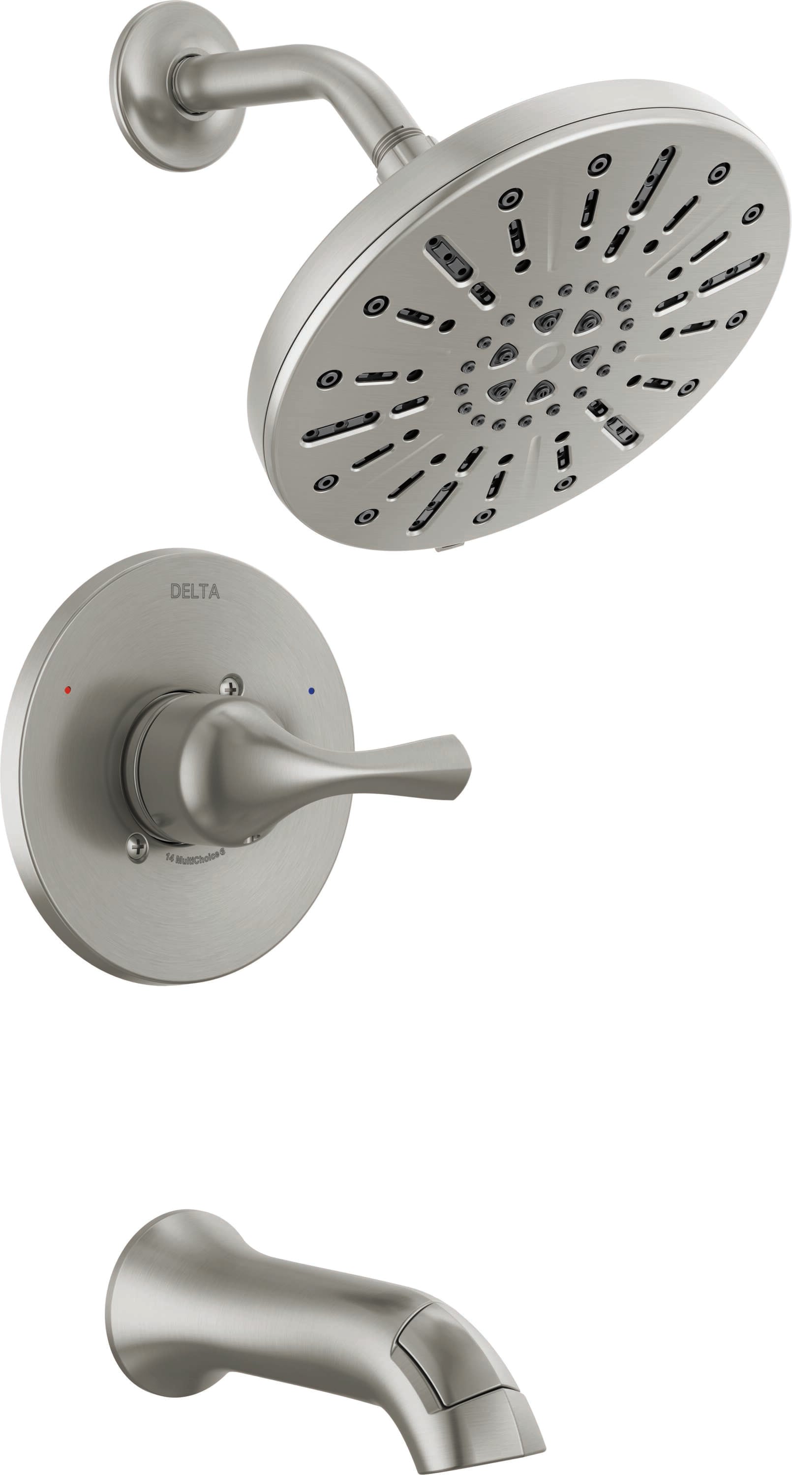 Grifería de Bañera y Ducha de 8 Pulgadas de Delta Eldren con Acabado en Níquel Cepillado y Tecnología Spotshield- Monomando Multi-funcional 144847-SP